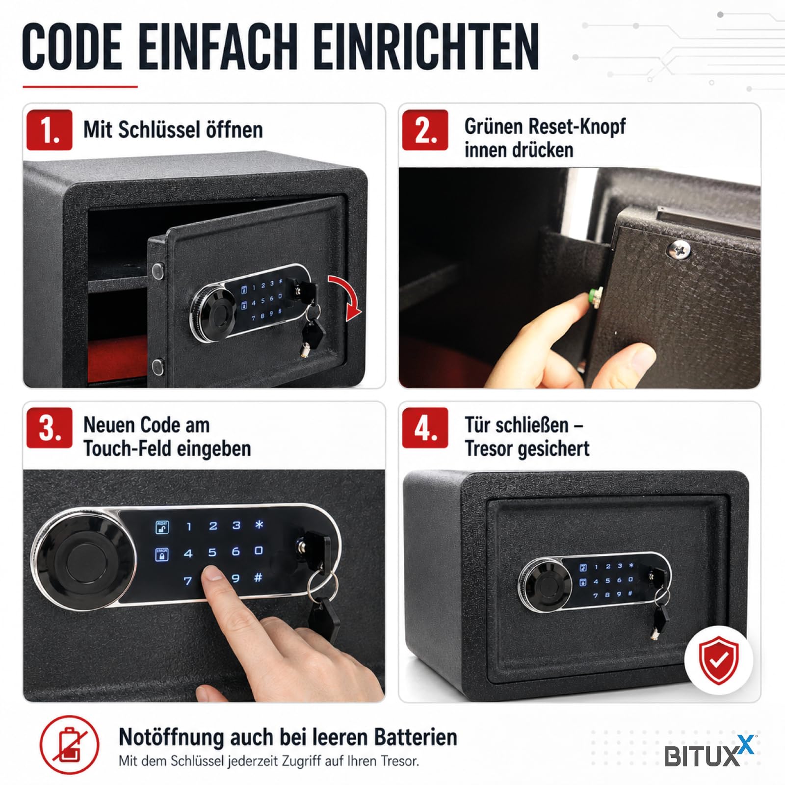 Bituxx Elektronischer Smart Tresor Safe Möbeltresor Wandtresor mini klein 25L mit Touch-Bedienfeld, PIN-Code & Schlüssel