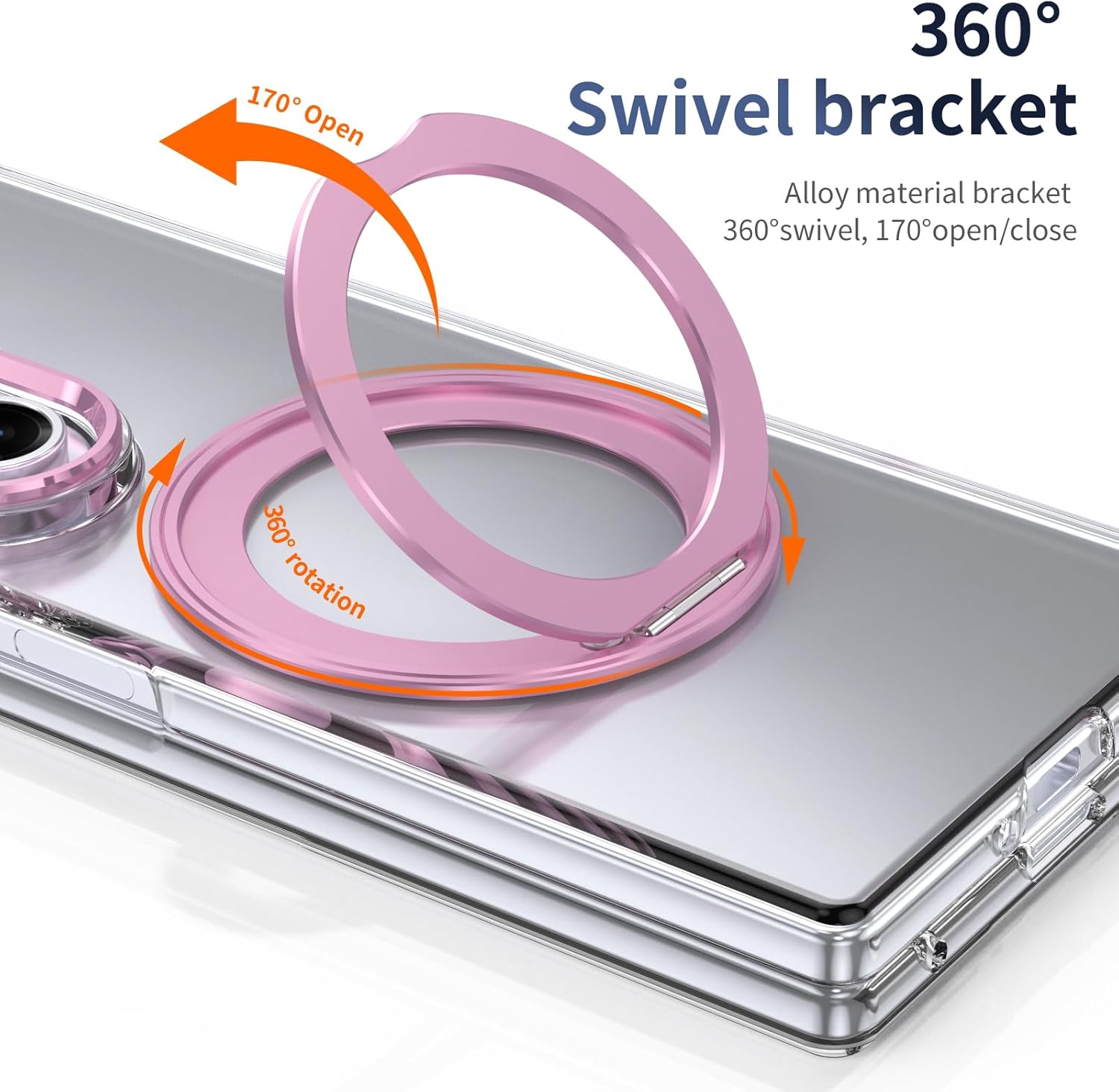 for Samsung Galaxy Z Fold 7 Case with Magnetic Ring Holder, 360 Rotating Bracket, Built-in Front Screen Len Protector, Anti-Yellowing & Anti-Fingerprint Crystal Clear Case.(Pink) - Image 3