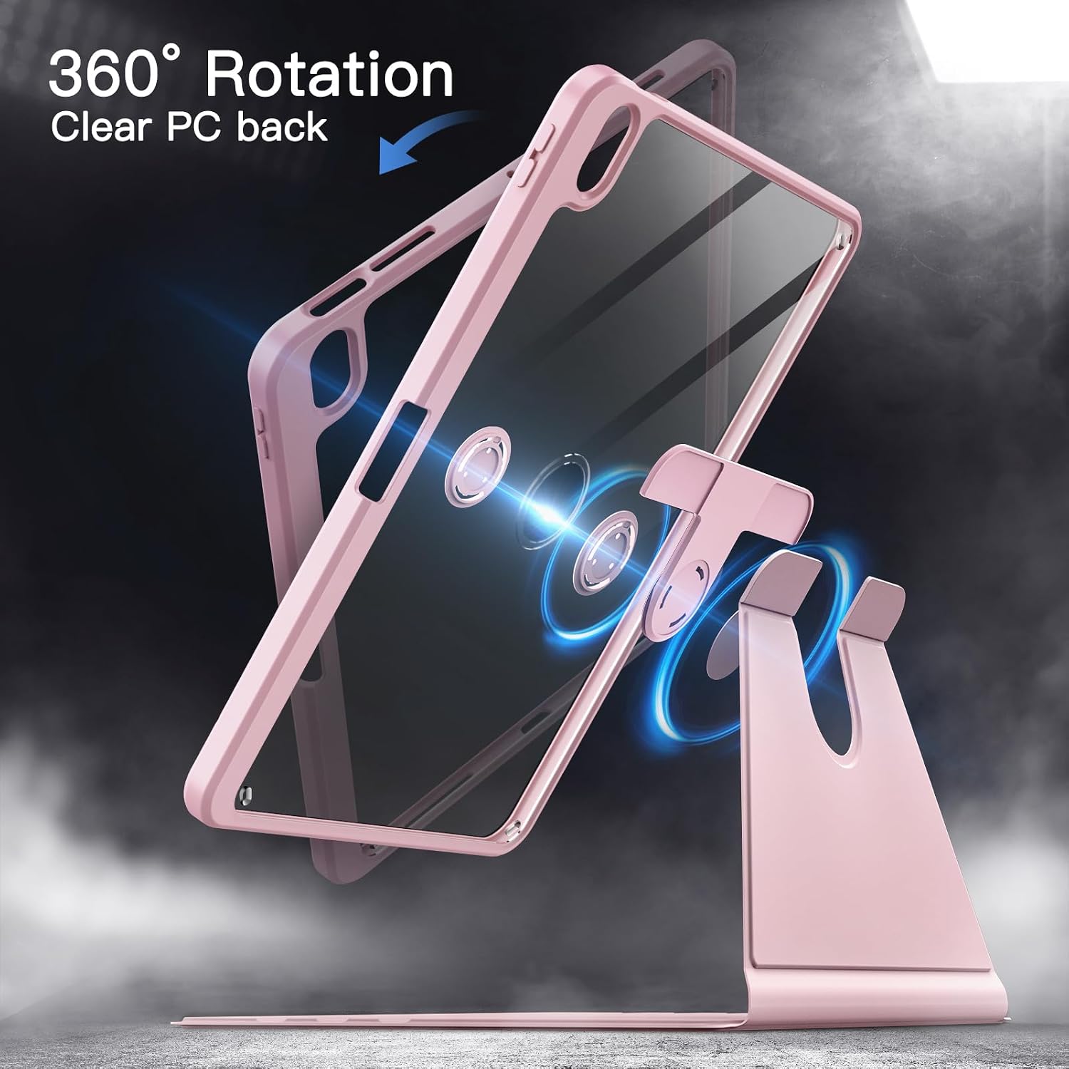 JETech Rotating Case ONLY for iPad Air 11-Inch M4/M3/M2 (2026/2025/2024), iPad Air 5/4 (2022/2020 5th/4th Generation 10.9-Inch), 360 Degree Rotation Protective Stand Cover Clear Back (Pink)