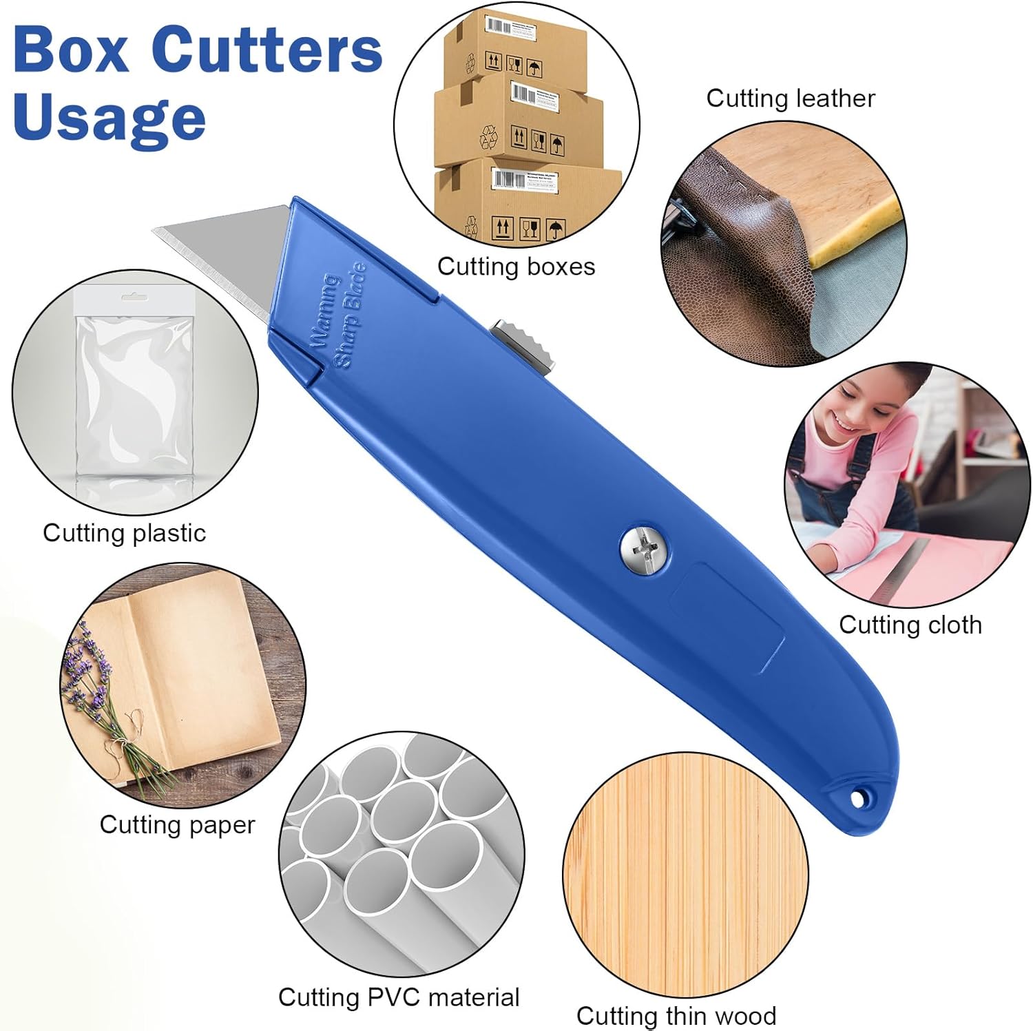 Reginary 20 Pcs Box Cutter Bulk Retractable Utility Knife Heavy Duty Aluminum Alloy Razor Knife for Cardboard Box Carton Opener for DIY, Factory, Home Office(Dark Blue)