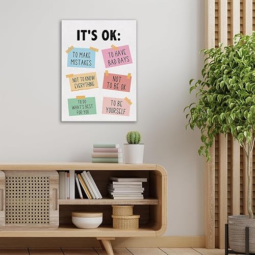 Miniatura 4 de Lienzo decorativo para pared, diseño de afirmaciones positivas, enmarcado con texto en inglés "It's Ok Not to Be Ok, para aula, sala de juegos,