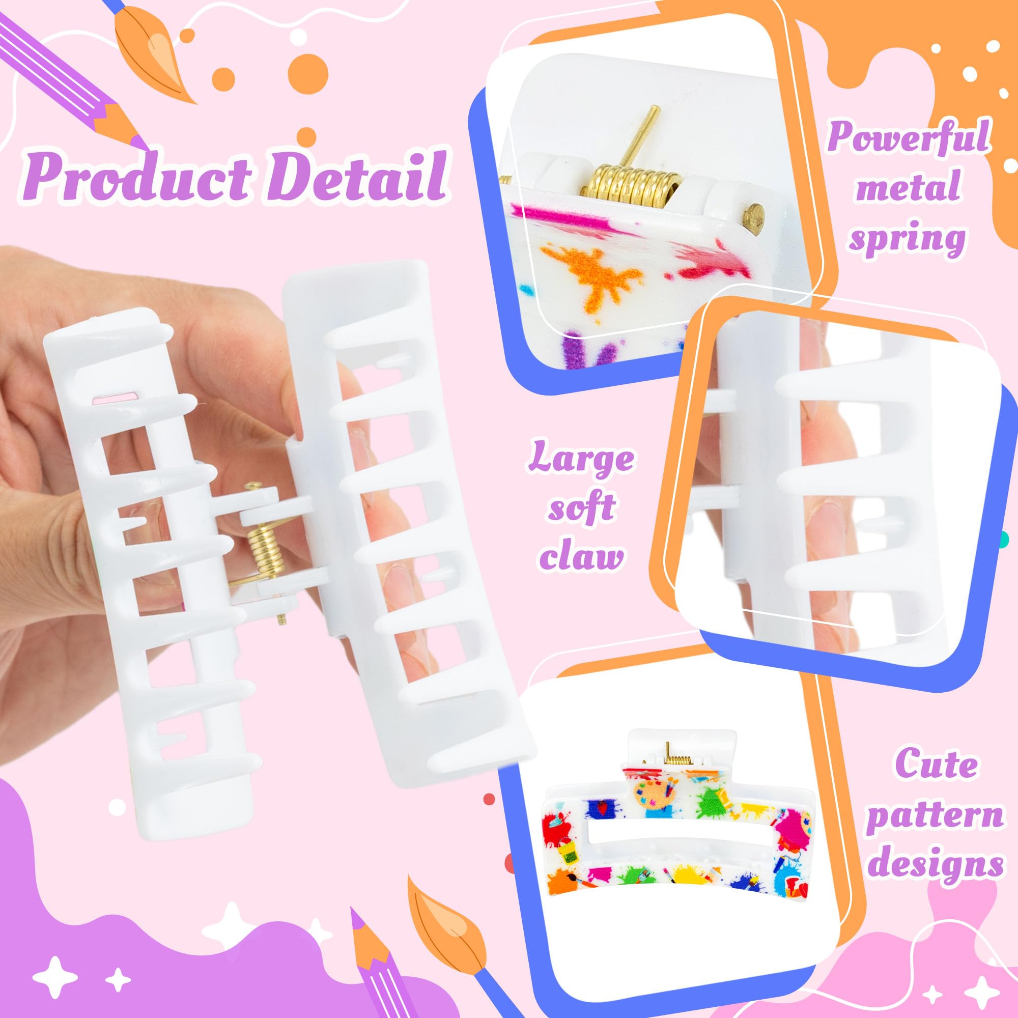 PANTIDE 4Pcs Art Painting Hair Claw Clips for Women Girls - Back to School Artistic Brushes Palette Rectangle Nonslip Hair Clip, Thin Thick Short Long Curly Hair Accessories, Art Teacher Birthday Gift