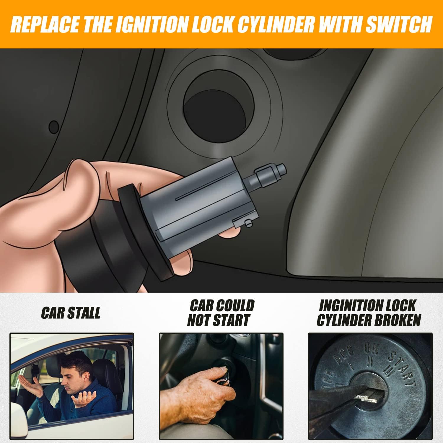 Ignition Lock Cylinder with 2 Keys & Ignition Starter Switch Compatible with Chevy Malibu Impala Monte Carlo Olds Alero Intrigue Cutlass Grand Am Replace 12458191 22599340