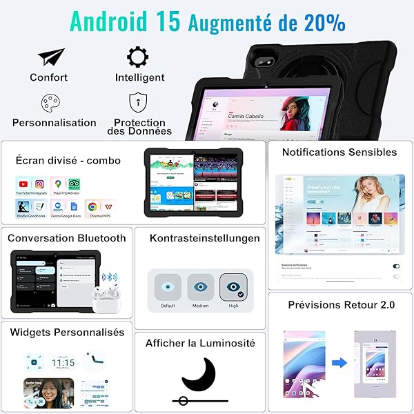 Tablette UJJ 10 pouces noire, dotée de 30 Go de RAM et d'un processeur Octa-Core.