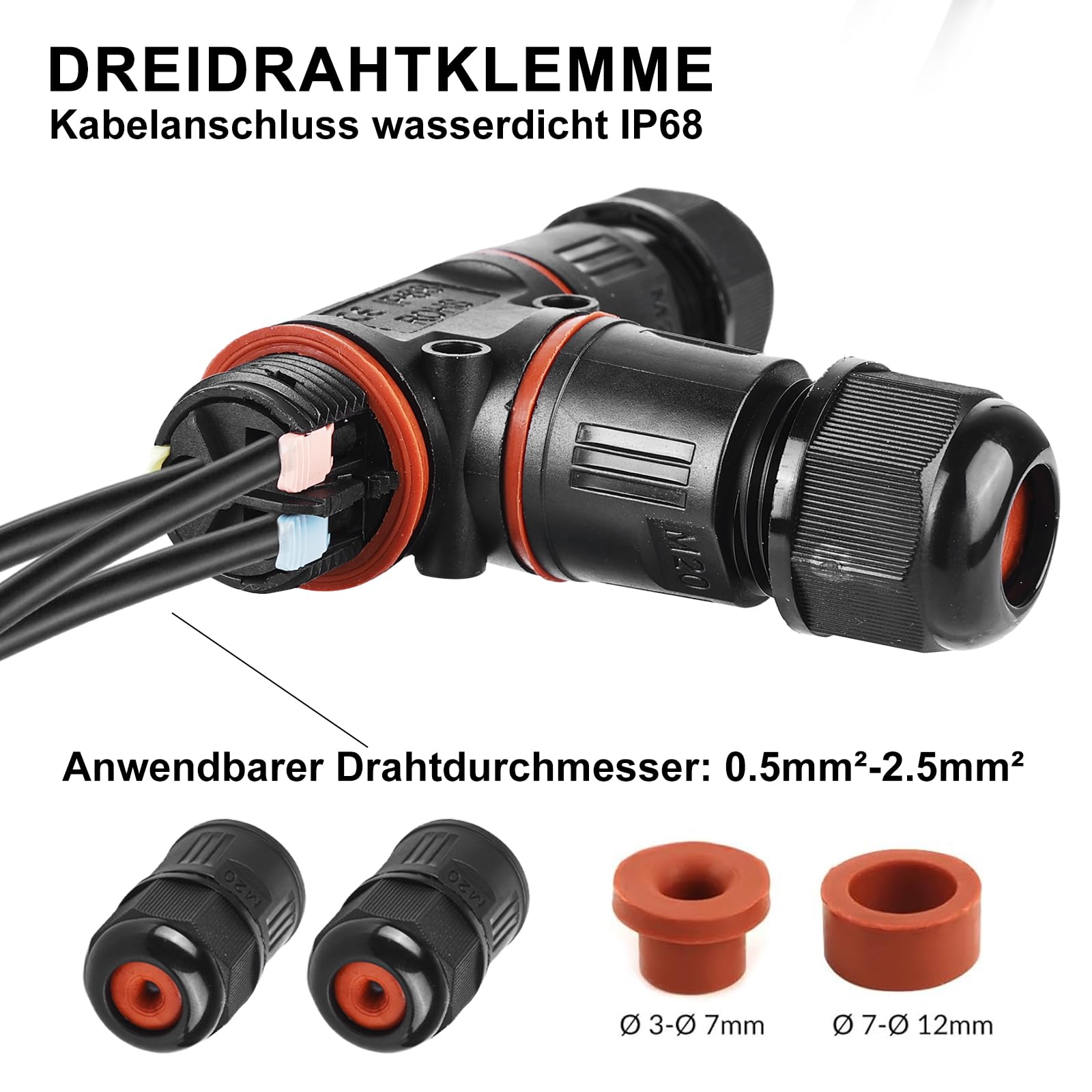 Futheda 10 connettori Impermeabili a 3 Pin IP67 Supersealed PA66 Serie di alloggiamenti in Nylon per Presa AC/DC per Moto, Scooter, Auto, Camion, Quad, Caravan, Jet da Sci, Barche