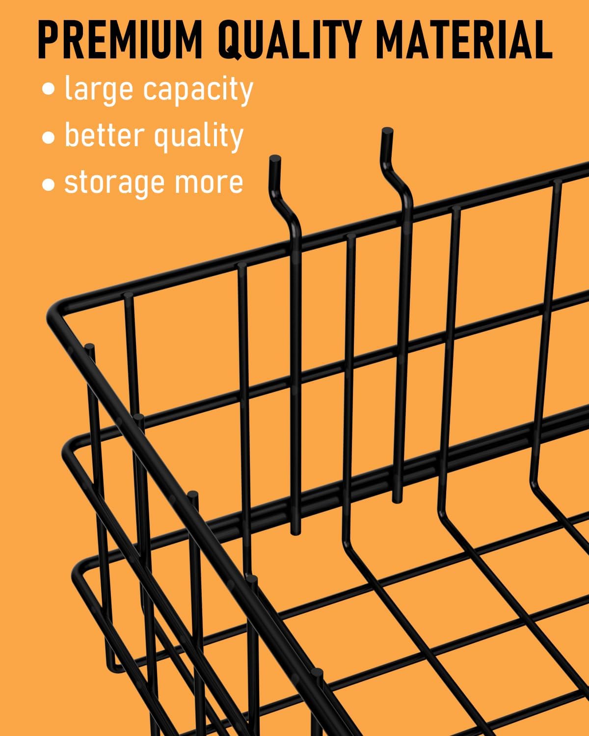 INCLY 4 Pack Pegboard Baskets Bins Set, 4 Size Square Style Black Metal Wire Basket for Any Peg Board Organizing Tools, Pegboard Accessories for Workbench Garage Wall Storage Attachments - Image 3