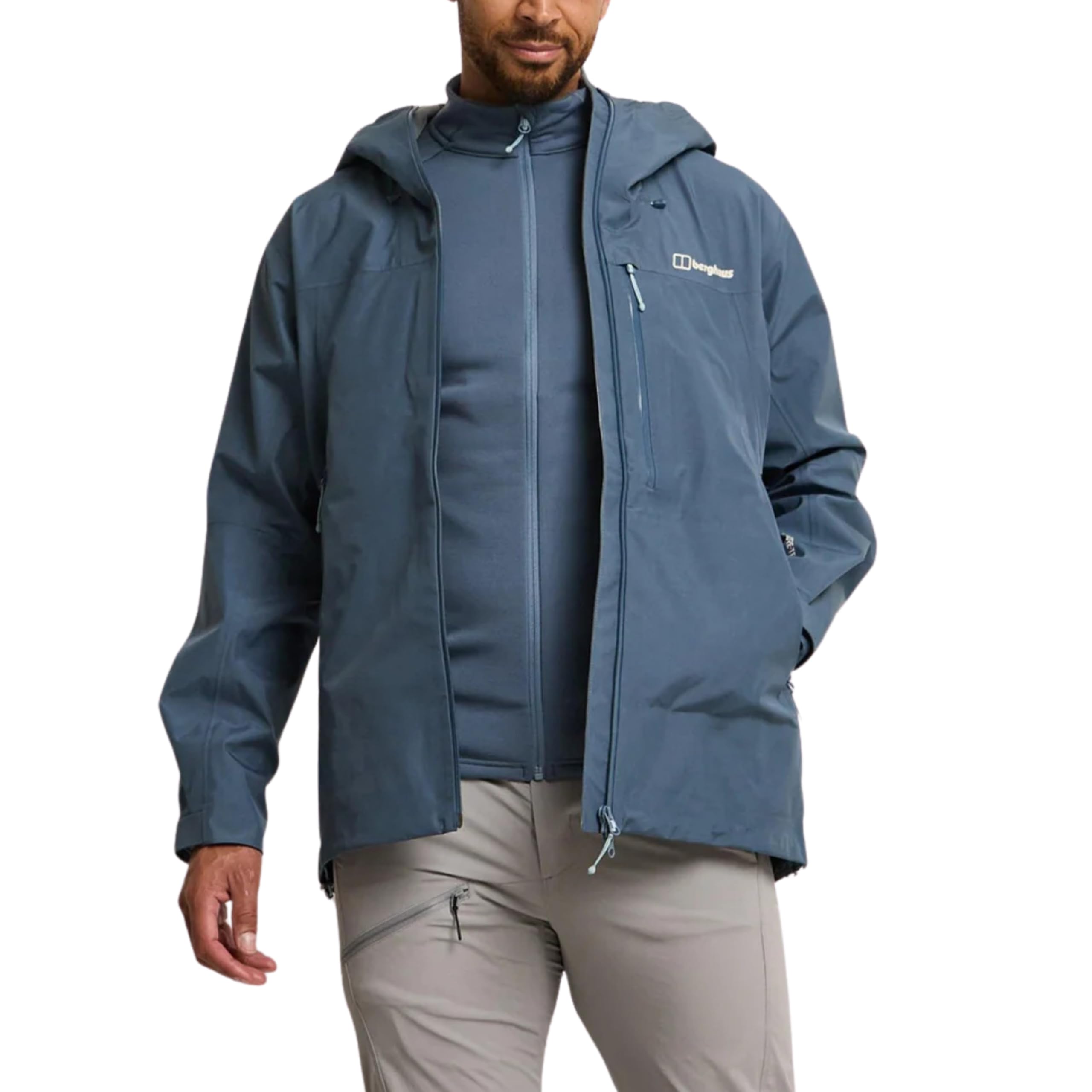 Berghaus Chaqueta impermeable Ridge-Seeker para hombre, Gore-Tex, 3L, transpirable, cremalleras en el hoyo, capucha ajustable, para actividades al aire libre de alta intensidad