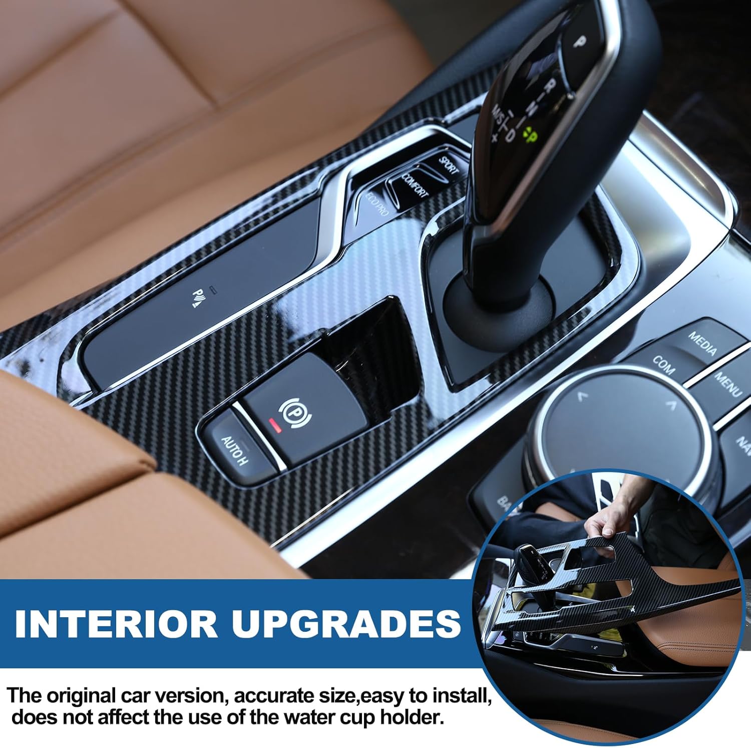 Sekhyna Car Control Shift Knob Panel Gear Button Trim Frame Compatible with BMW 5 Series G30 G38 2018-2022 Center Console Gear Shift Panel Decor Cover Interior Accessories 1PCS (ABS Carbon)