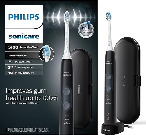 Philips Sonicare ProtectiveClean 5100 Gum Health, cepillo de dientes eléctrico recargable, negro, HX6850/60