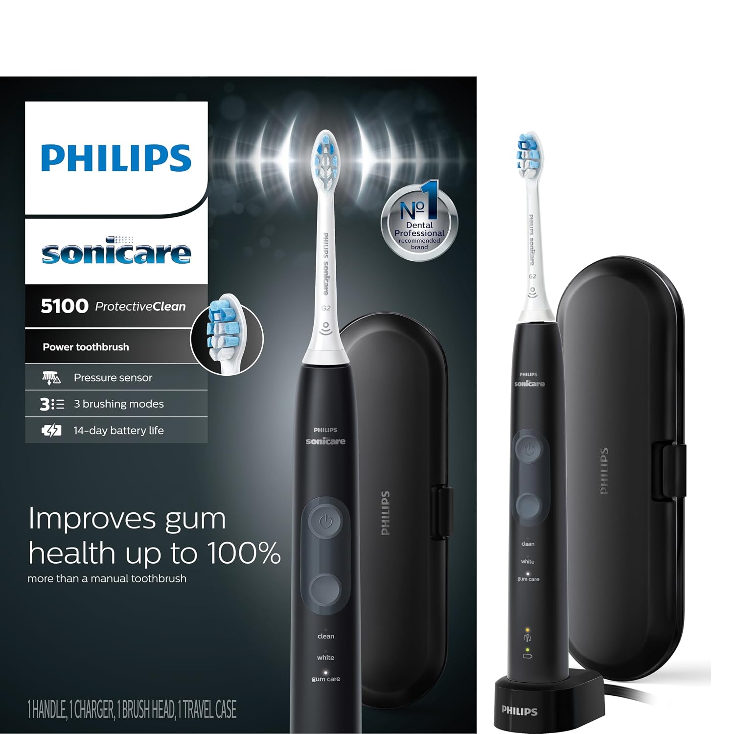 SONICARE Philips Protectiveclean 5100 Gum Health, Rechargeable Electric Toothbrush With Pressure Sensor, Black Hx6850/60, ... - Review, Price and Buying Guide