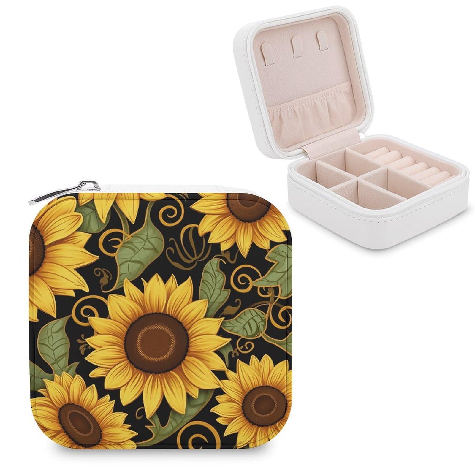 VstaDank Beautiful Sunflower Jewelry Box for Women Custom Travel Jewelry Case Personalized Travel Jewelry Boxes Small Portable Jewelry Organizer Box for Rings Necklaces Bracelets Earring