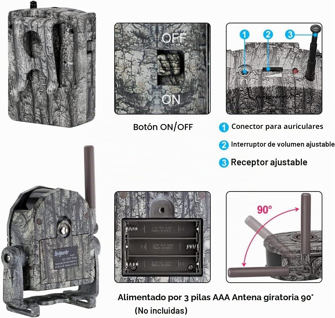 Detector Movimiento Inalambrico, Caza con Alarma en Reloj Alcance hasta 300m Sensor Detectores de Movimiento con Sonido y Vibración Seguimiento de Animales Alarma (1 Receptor Y 5 Detectore)