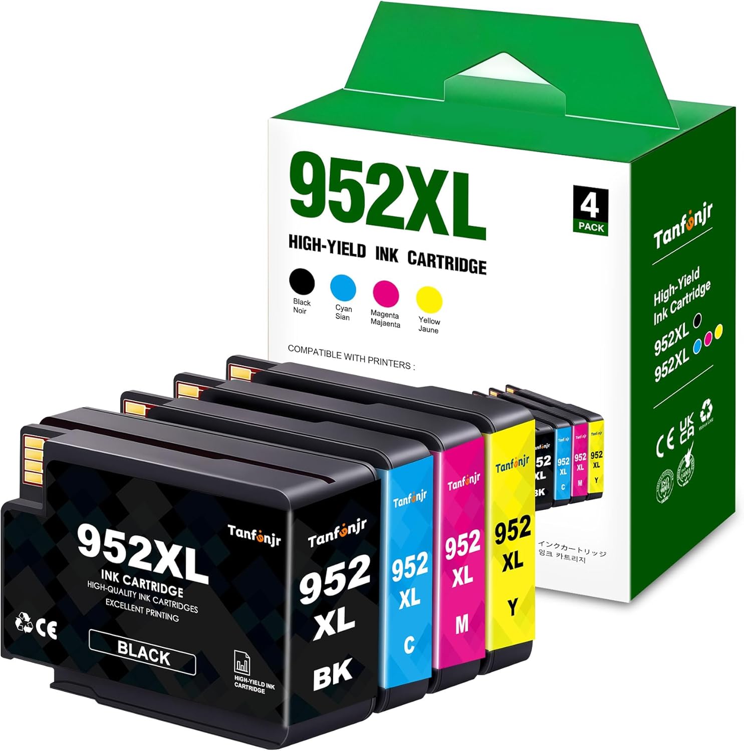 952XL Ink Cartridges Combo Pack Compatible for HP Ink 952 XL Black Color for HP OfficeJet Pro 8710 8720 8725 8210 8715 8702 8740 7720 7740 8730 8216 8700;OfficeJet 8702 Printer 4 Pack