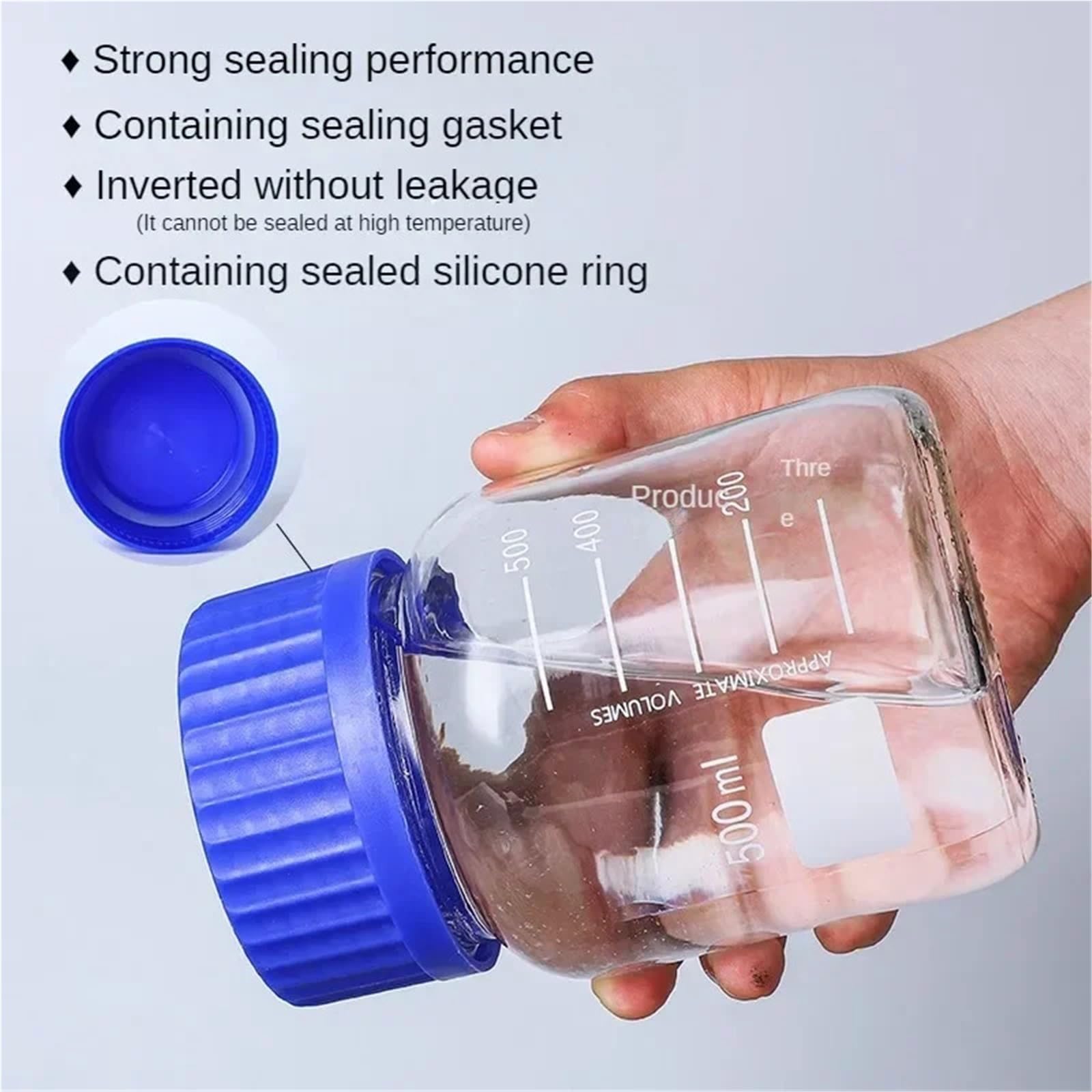 GL80 GL70 Botella de reactivo de boca grande transparente con tapa azul, botella de vidrio for muestra química, botella sellada de boca ancha con escala(GL80 1000ML)