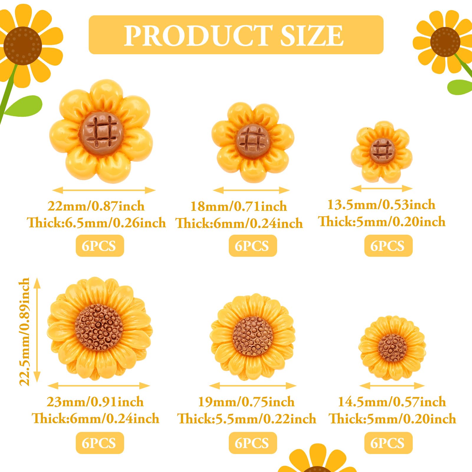 Spritewelry Sunflower Beads Golden Sun Beads Flower Beads Round Beads for Bracelets Earring Beads for DIY Necklace Jewelry Making idea Gift - Image 2