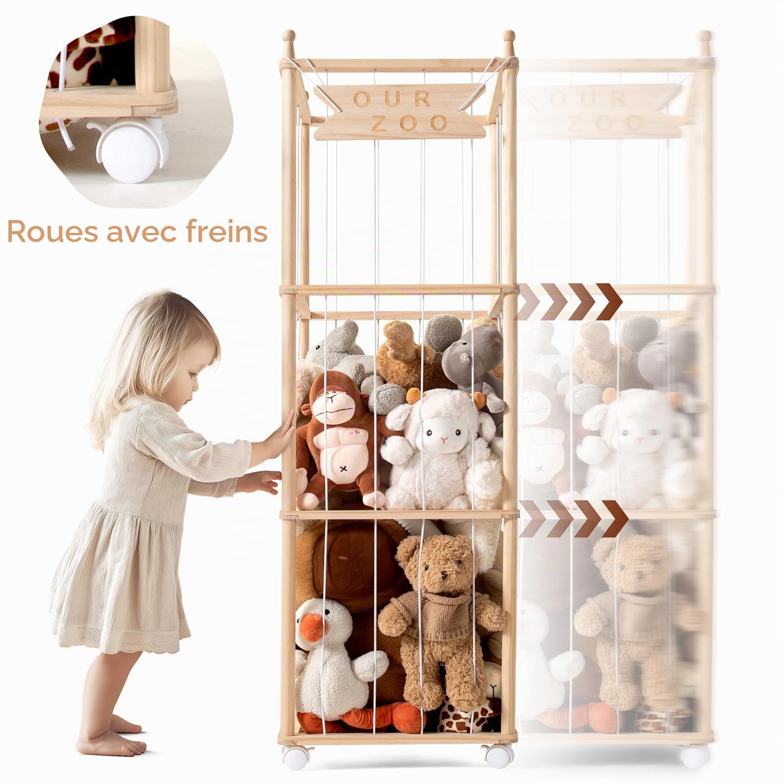 Meuble Rangement Zoo Bois Peluches,Organisateur Gain de Place