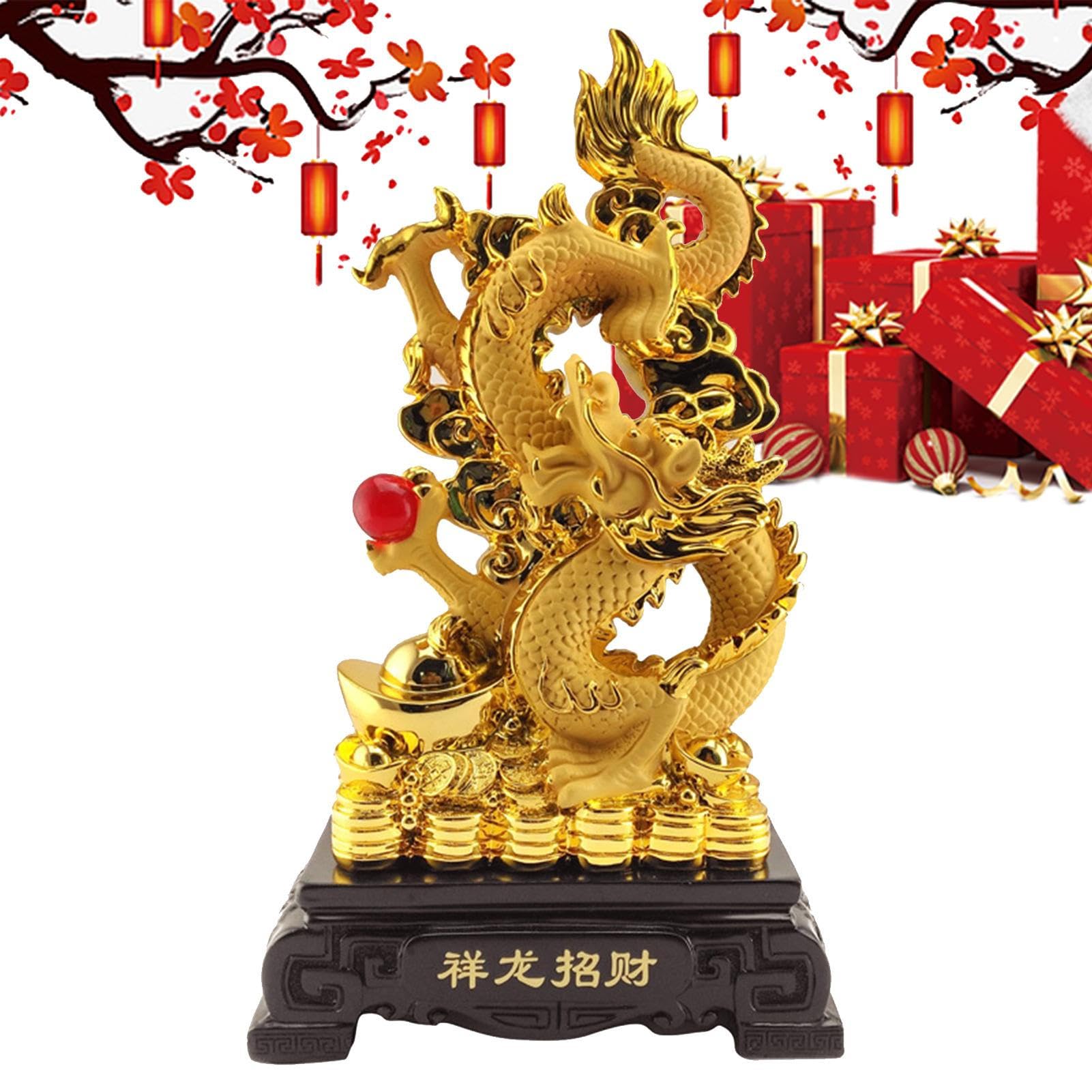 Statua Dorata del Feng Shui 2024, Statua del Drago dello Zodiaco Cinese in Resina Dorata, Decorazione Feng Shui da Collezione per Fortuna E, Collezione di Regali di Fortuna per La Casa