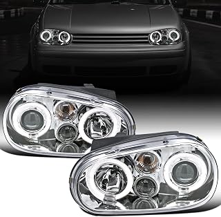 Ronnin - Fits 1999-2006 Volkswagen Golf MK4 GTI Cabrio R32 Upgrade Replacement LED Dual Rims Projector Headlights Assembly Pair | Chrome
