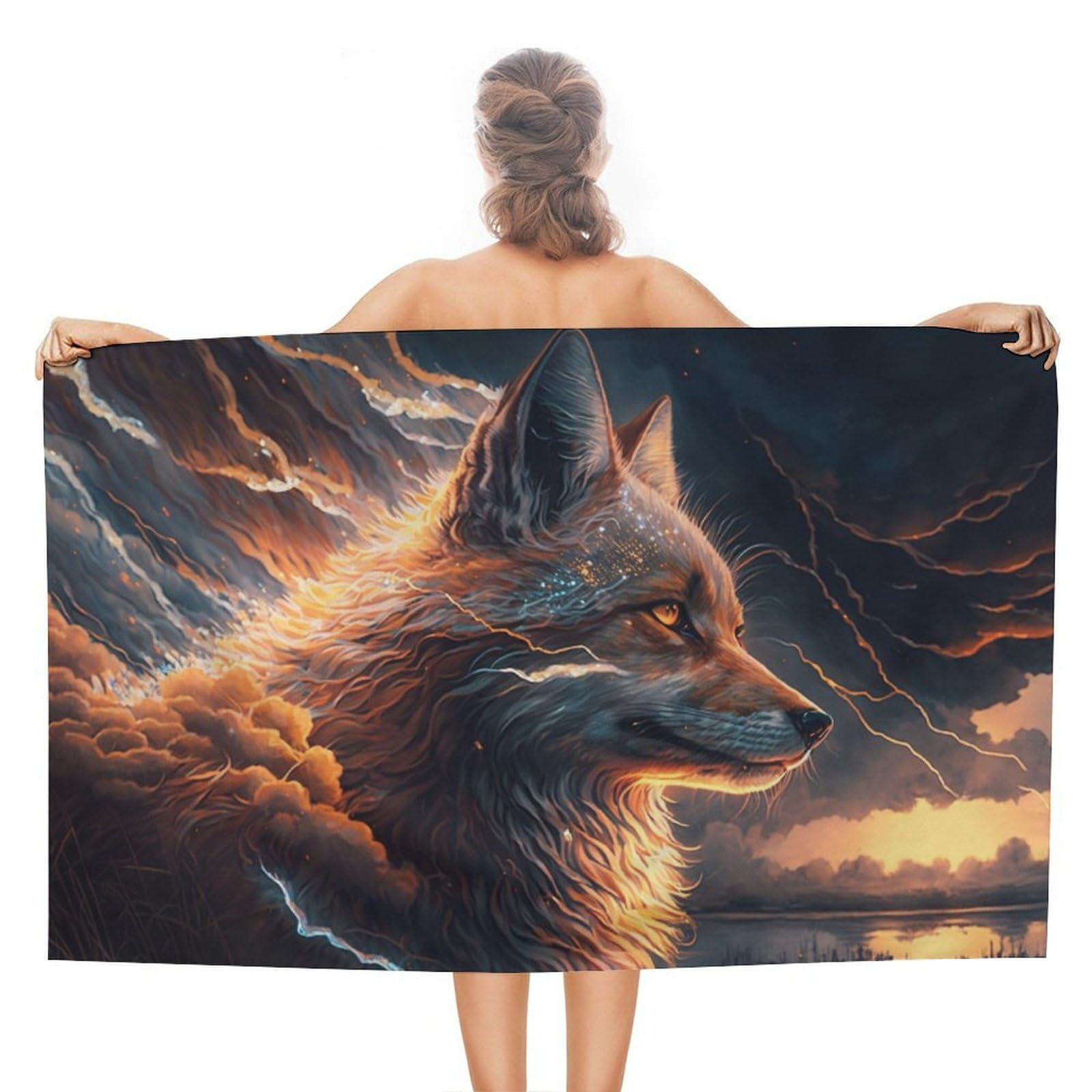 Serviette de plage compacte Thundering Wolf anti humidité 130x80