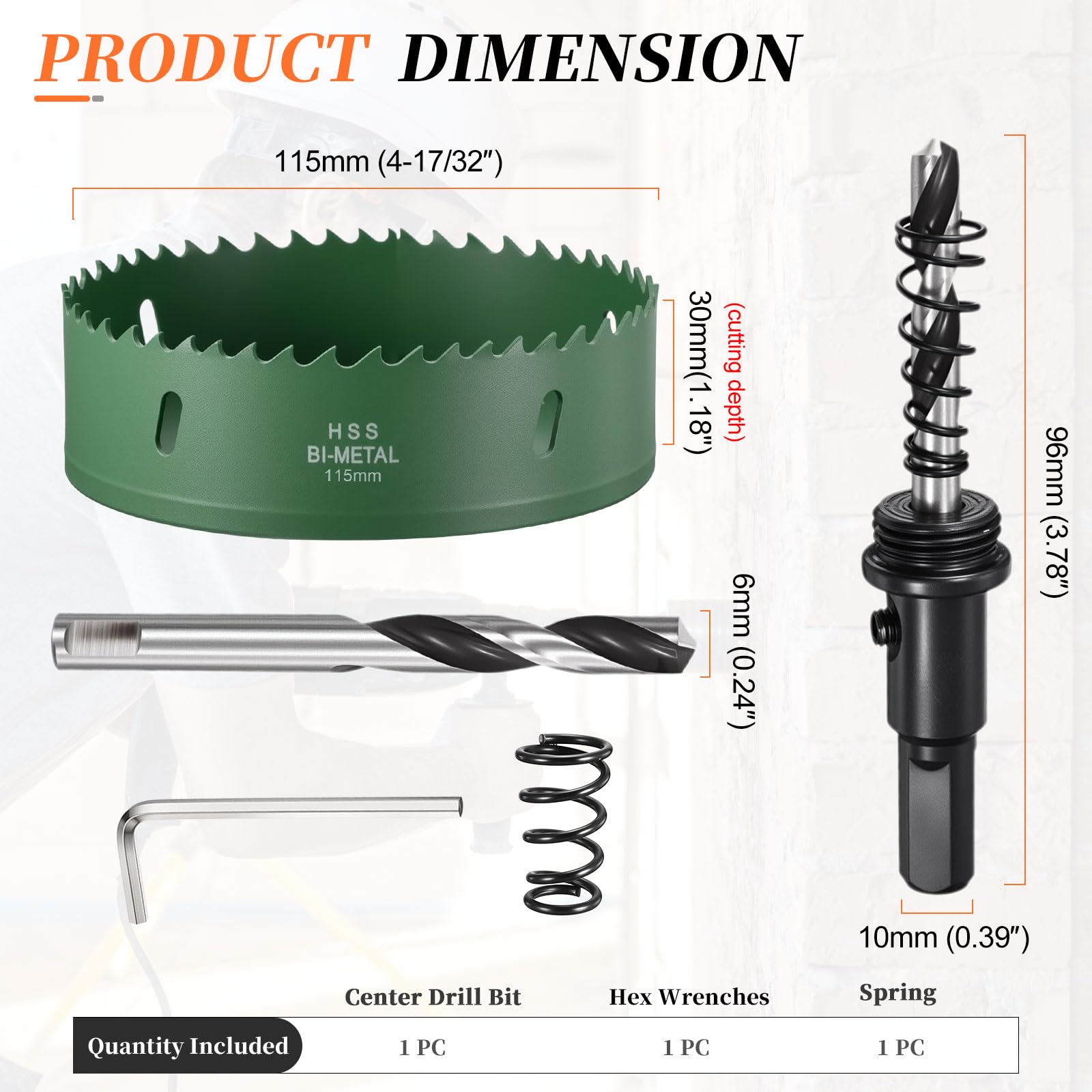 METALLIXITY Bi-Metal Hole Saw 4-17/32", M42 HSS Circular Head 115mm Hole Cutter with Center Drill Bit - Image 2