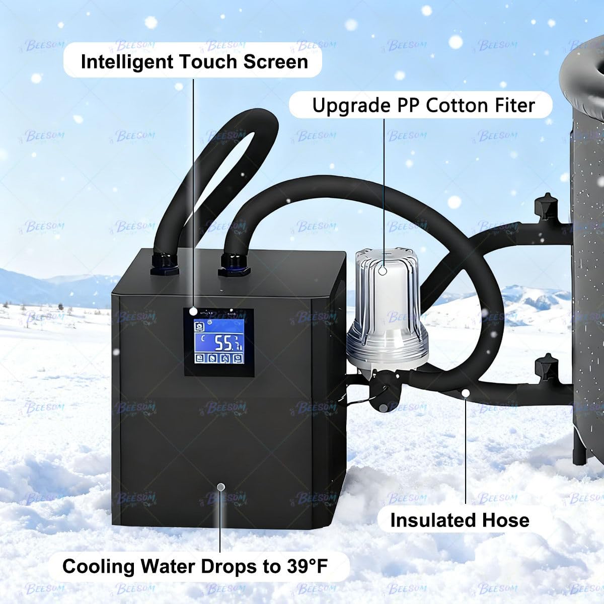 Industrial Water Chiller/Enfriador Agua Industrial, Enfriador Baño Hielo con 2 Bombas Y Filtro PP 3 Micrones,Enfriamiento Rápido – Ideal para Bañeras Enfriamiento Agua Fría por Inmersión