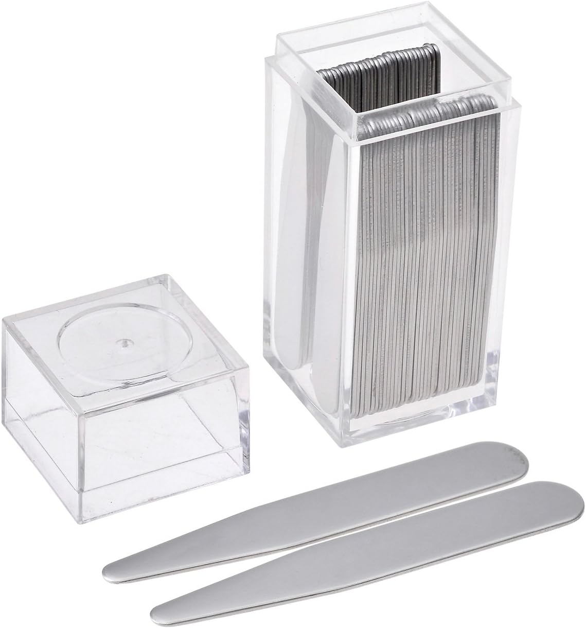 Jovivi 36pc Stainless Steel Collar Stays in Clear Plastic Box For Mens Dress Shirt, Order the Sizes You Need