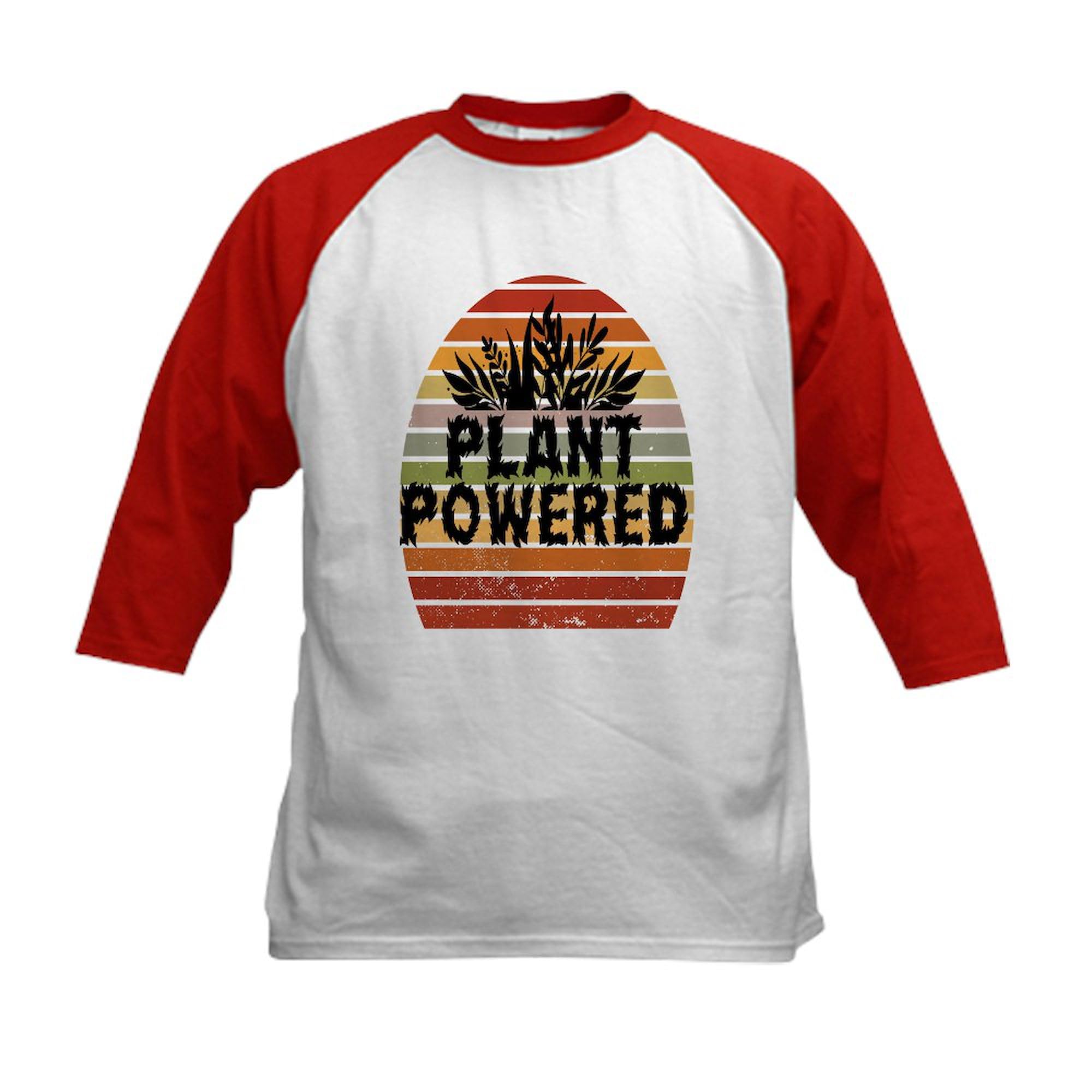 CafePress Funny Retro Plant Powered Vegan Pl Baseball Jersey Kids Cotton Baseball Jersey, 3/4 Raglan Sleeve Shirt