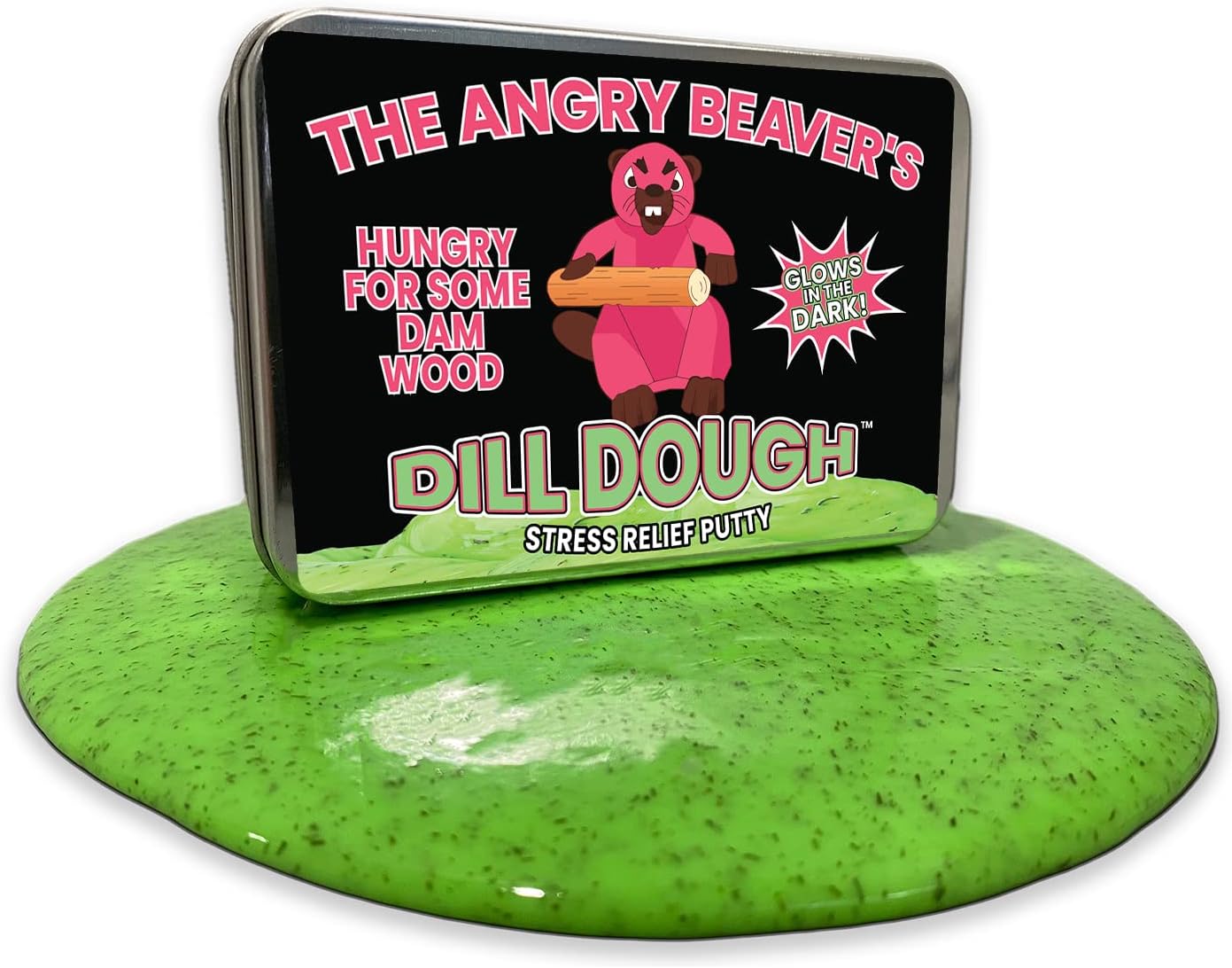 Angry Beaver Dill Dough Deluxe - Glow in the Dark Dill Infused Stress Putty - Funny Pink Beaver Gag Gift for Women - Fidget Toys for Adults Debra the Angry Beaver