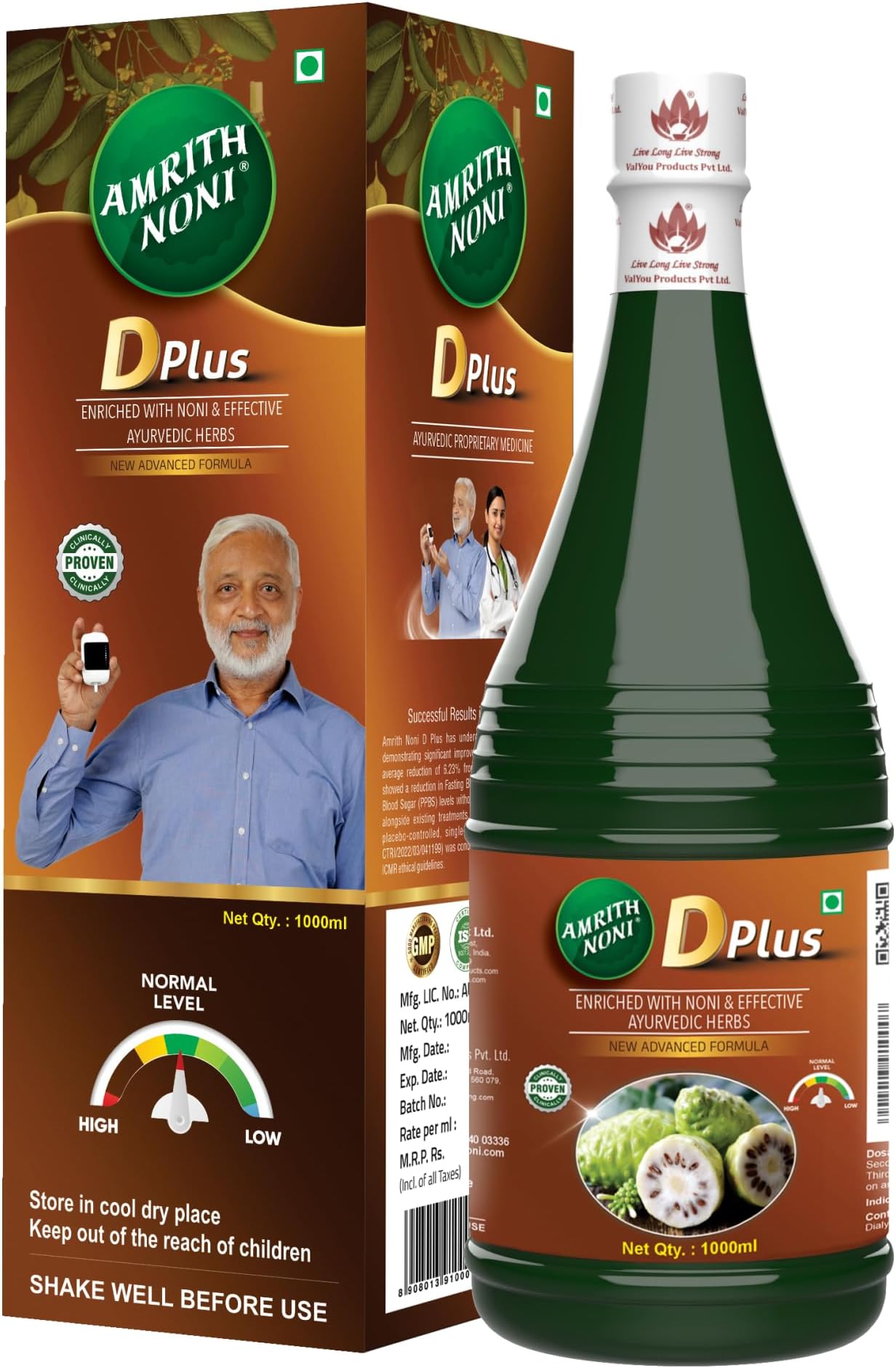 D Plus Juice 1000 ml | Suitable for Pre-Diabetic & Post-Diabetic Wellness | 80% Pure Noni Extract with 20% Ayurvedic Herbs | Helps Support Healthy Blood Sugar & Energy Levels | No Added Sugar