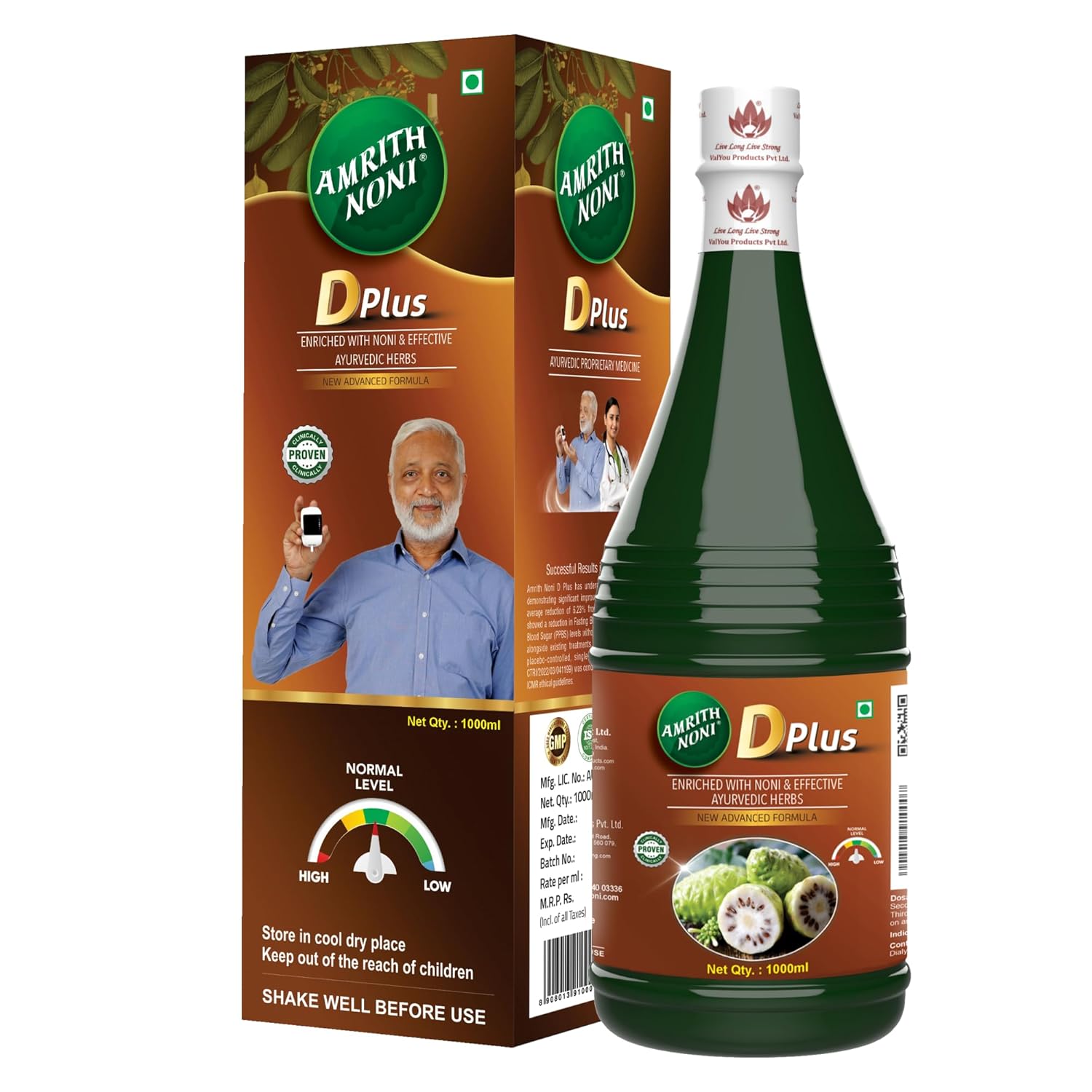 Amrith Noni D Plus Juice 1000 ml | Suitable for Pre-Diabetic & Post-Diabetic Wellness | 80% Pure Noni Extract with 20% Ayurvedic Herbs | Helps Support Healthy Blood Sugar & Energy Levels | No Added Sugar