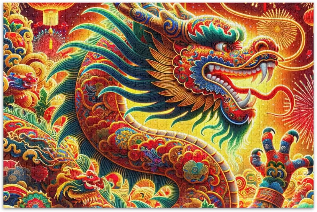 Chinese New Year Dragon Red Jigsaw Puzzles Puzzles 500 Pieces for Adults Hard Puzzles for Adults Gifts for Puzzle Lovers
