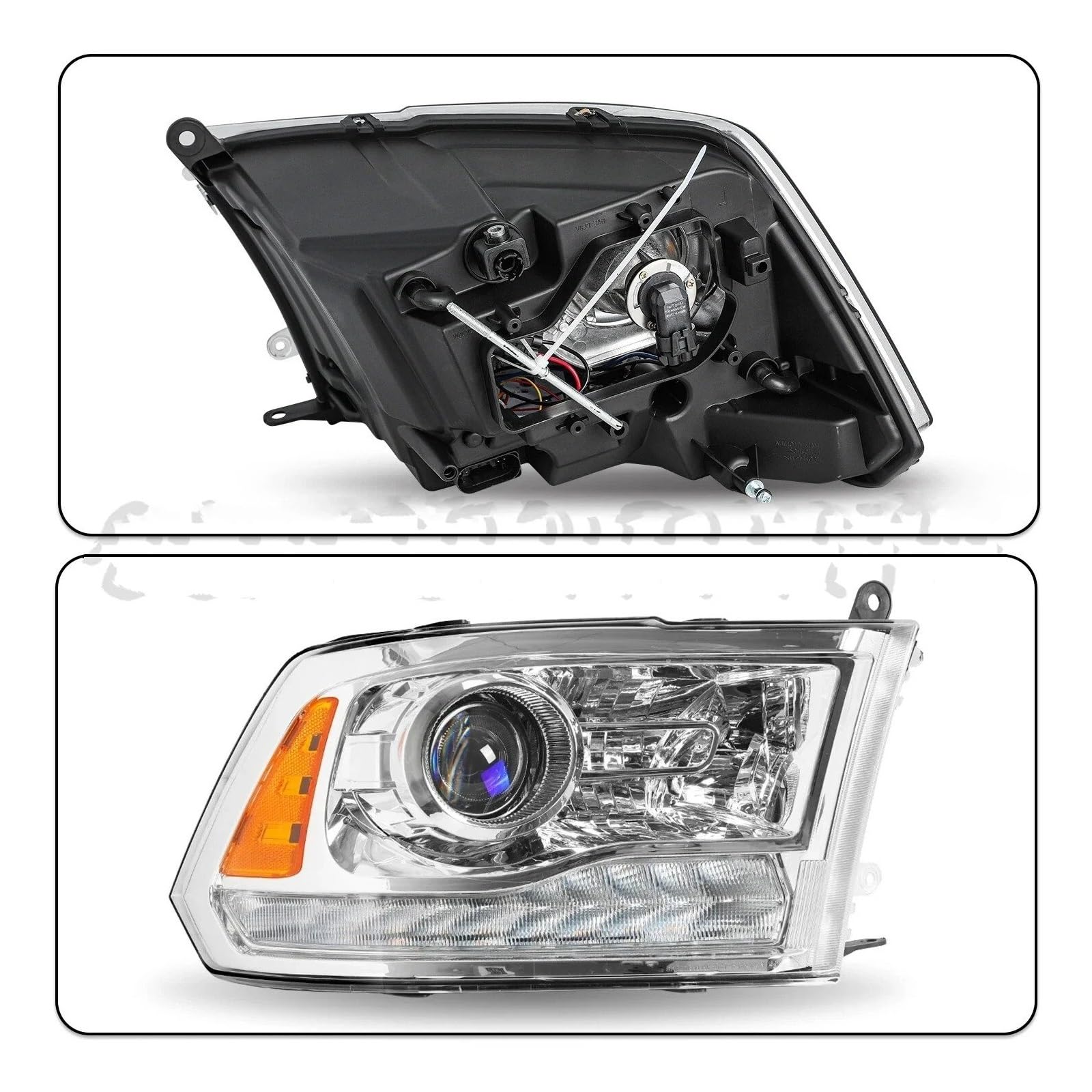 Proiettore Fanale Anteriore Per Dodge Ram 1500 2500 3500 2013-2018 Coppia Con Fari A LED DRL Lato Conducente E Passeggero(Pair Black)