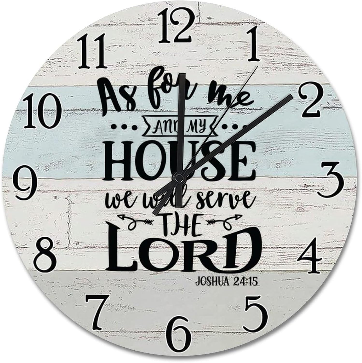 Bible Verse Wall Clock As for Me and My House 15 Inch Wall Clocks Battery Operated Clock Silent Non-Ticking Scripture Print Decor for Bedroom Living Room Farmhouse Wall Decor