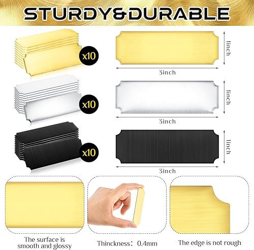 Miniatura 8 de Therwen 30 placas de nombre grabadas con láser, placa de latón macizo cepillado, placa personalizada en blanco, etiqueta de nombre personalizada con