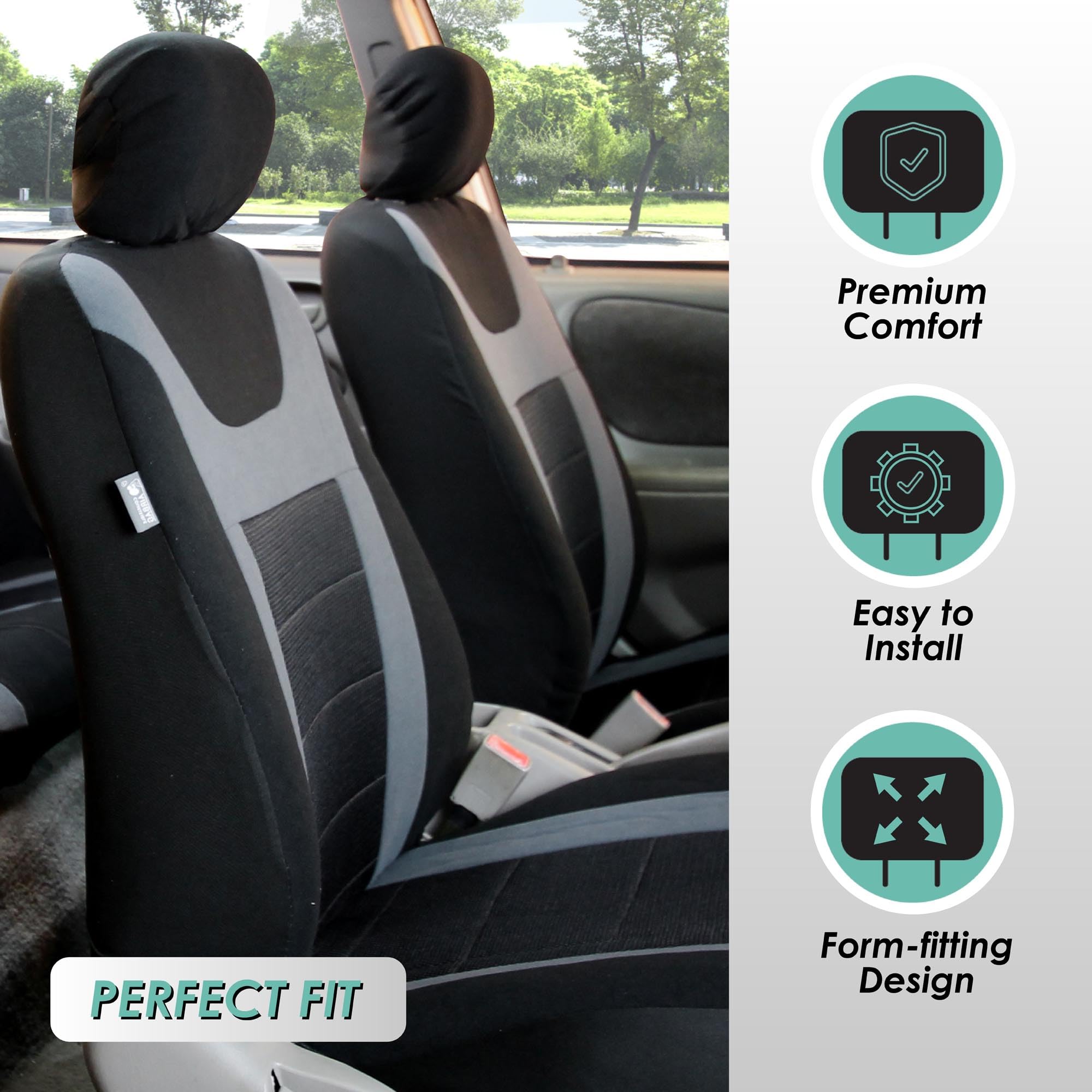 FH Group Car Seat Covers Combo Sports Full Set Gray Accessories Van Seat Covers, Airbag and Split Rear Car Seat Cover Universal Fit Interior Car Seat Protector Trucks SUV Car Automotive Seat Covers