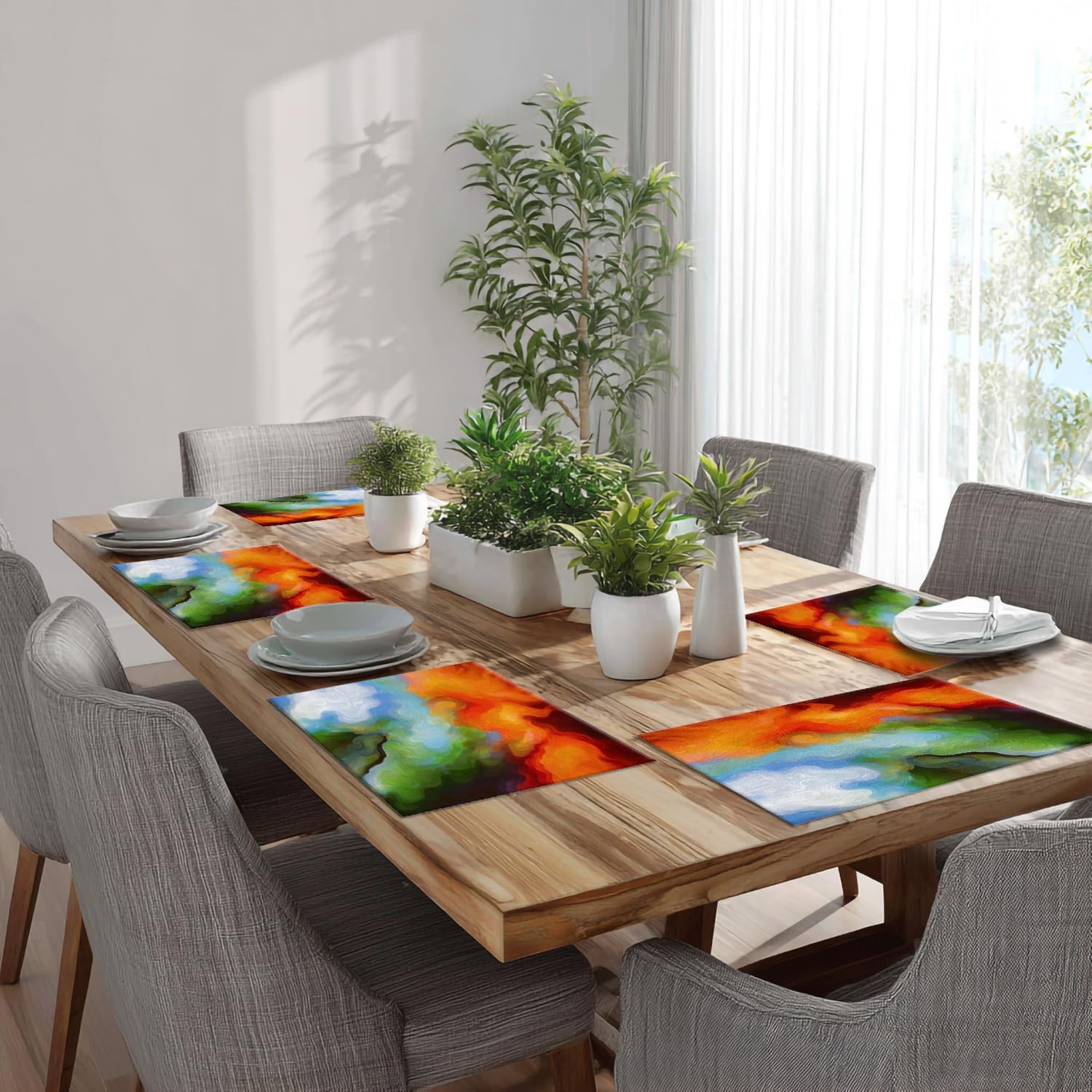 Batmerry Colorful Bright Oil Painting Placemats,Multicolor Psychedelic Washable Linen Table Mats for Kitchen Table Double Insulation Decor Dining Set Indoor Outdoor 12X18 in Set of 4