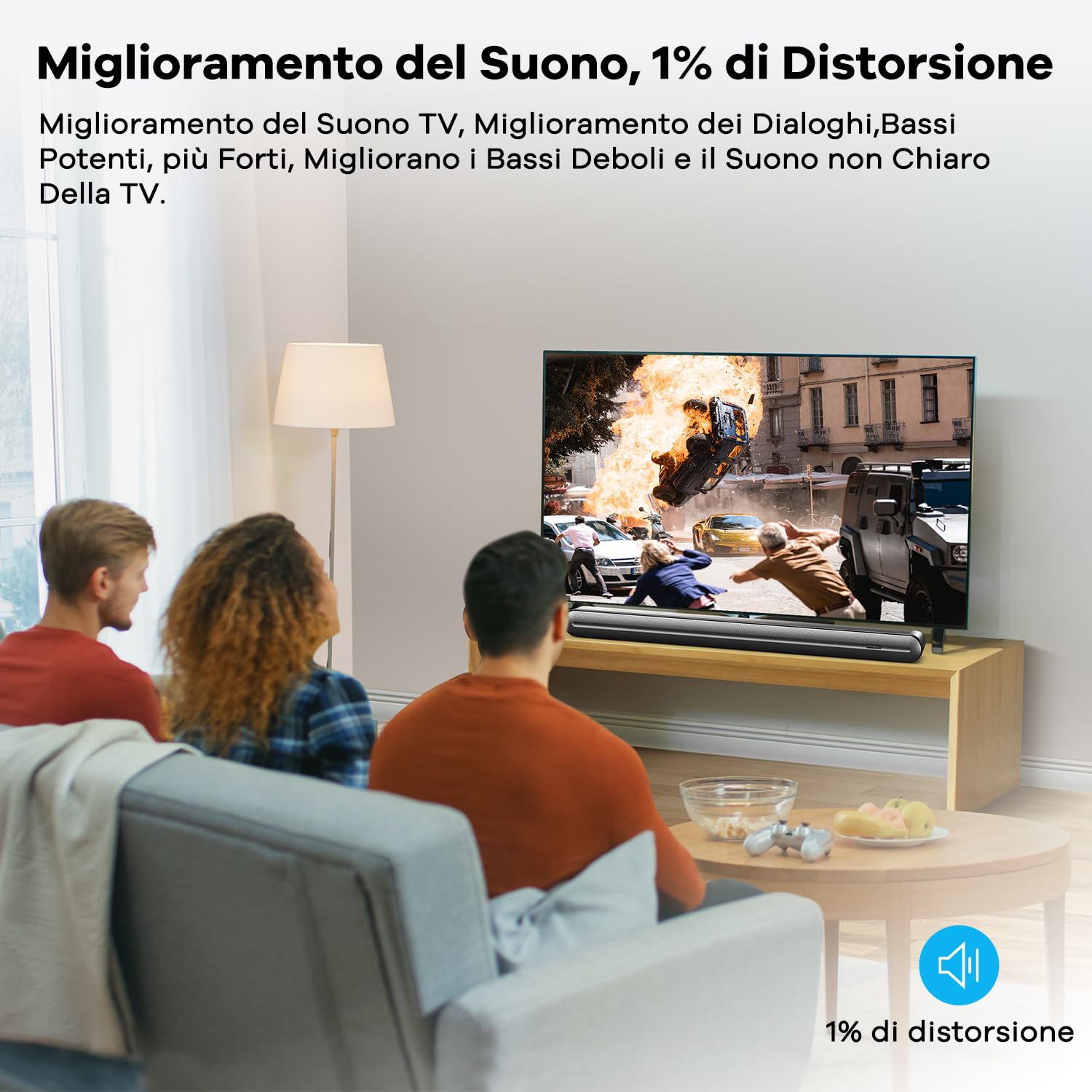 2.1ch 150W 91cm Bluetooth Soundbar do TV 32-55” Wbudowany Subwoofer 6X Głośniki, Wzmacniacz Czystego Głosu Soundbar do Telewizora, HDMI ARC Optyczny AUX.