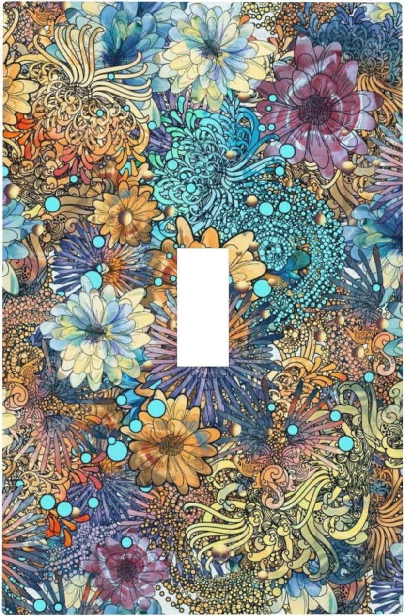 Boho Flower Floral Light Switch Cover Single Toggle Wall Plate Decorative 1 Gang Faceplate Electrical Switchplate for Bathroom Kitchen Living Room Home Decor