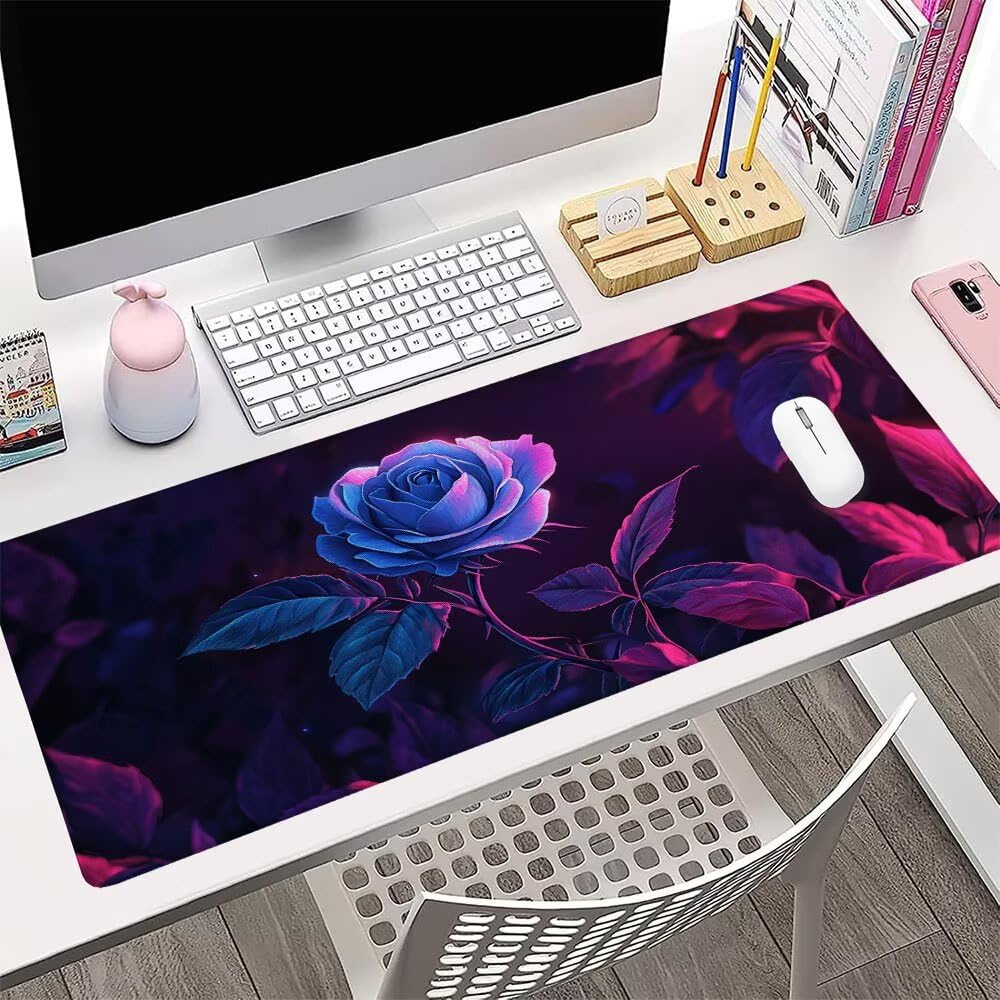 Alfombrilla de Mouse para Juegos, Blu, XXL, Antideslizante, Impermeable, Diseño de Fiore, Extendido, Grande, 1200x600x3mm, para PC, Laptop, Ufficio, Famiglia d-780