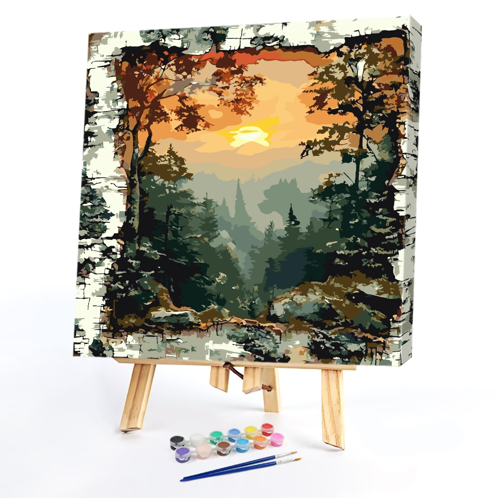 POETRYDRAW Autumn Birch View DIY Paint By Numbers Kit on Canvas 35x35cm with Frame Oil Painting Kit by Numbers for Beginners Adults Gift Home Wall Decor (Autumn Birch View)