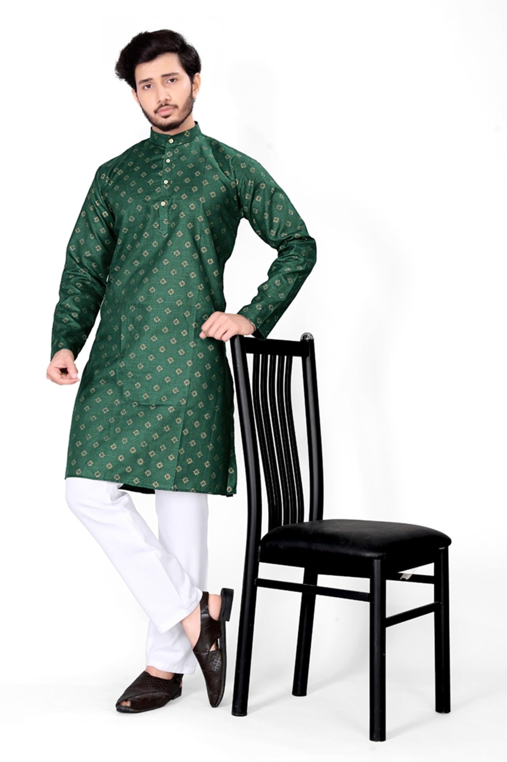 Mens Cotton Blend Printed Kurta with Pajama Comfortable FitPT-08-picture-42