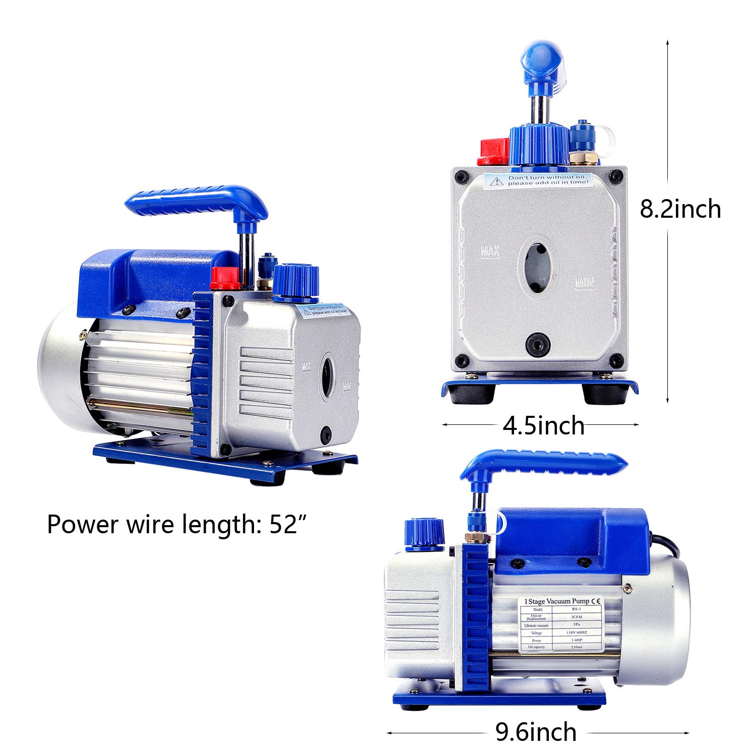 Buy P PBAUTOS 3CFM 1/4HP SingleStage Rotary Vane AC Vacuum Pump HVAC