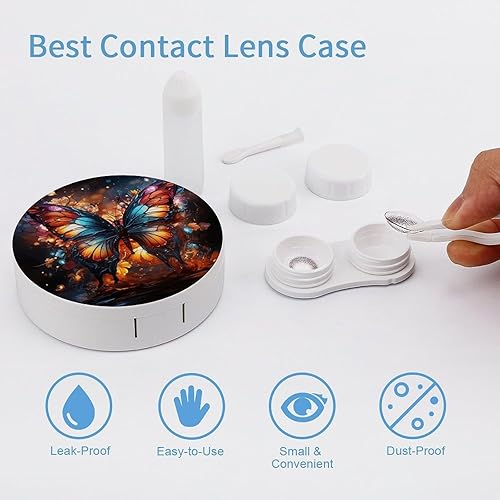 Miniatura 3 de Estuche para lentes de contacto de viaje con diseño de mariposas coloridas Caja de contacto con solución de espejo, aplicador de botellas, kit de