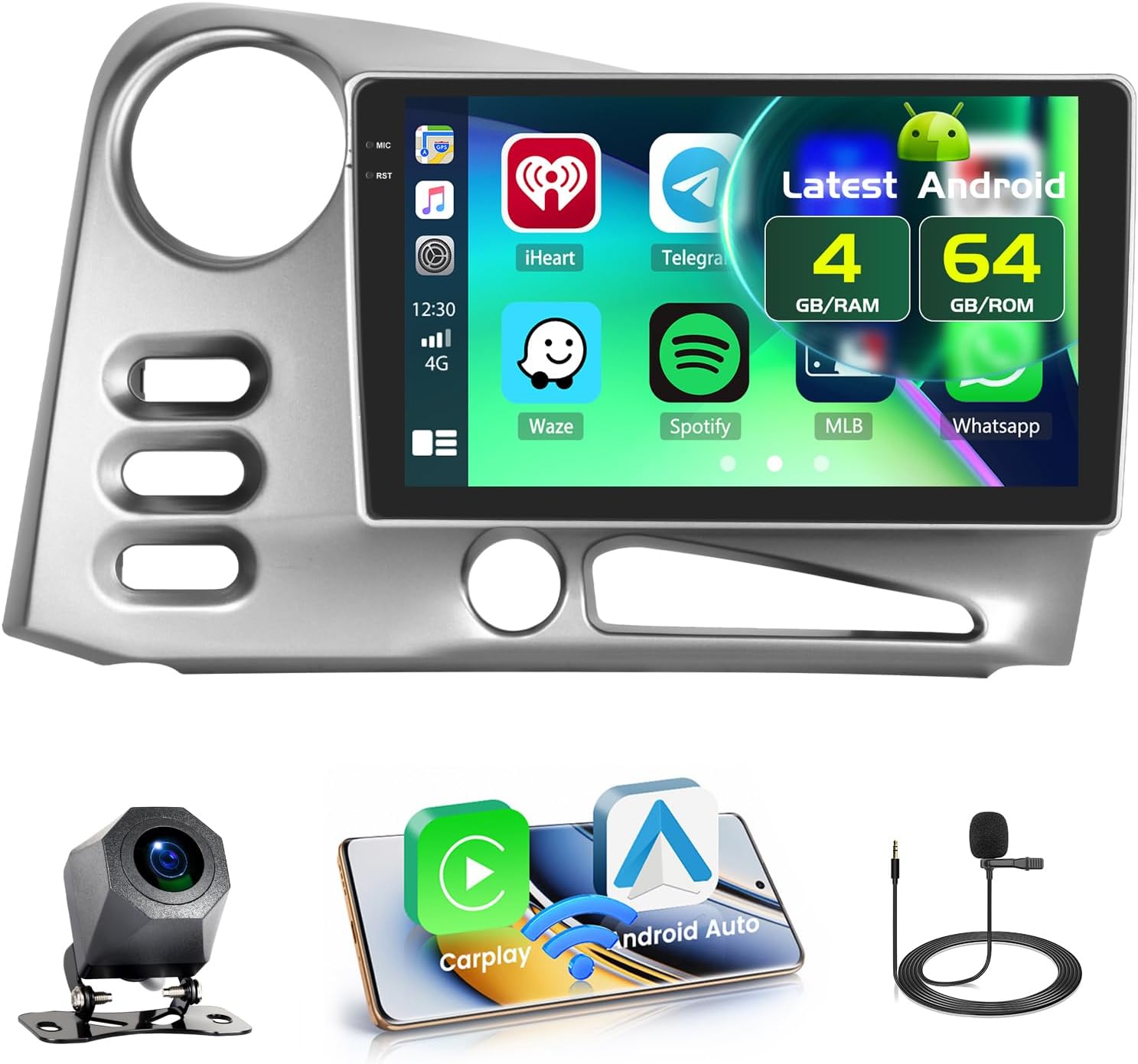 4+64GB Android 15 Car Stereo for Toyota Corolla Matrix 2003-2008 Wireless Carplay Android Auto, 9 Inch Incell Touch Screen Car Stereo with GPS, Backup Camera, Bluetooth, FM/RDS, EQ, WiFi, SWC