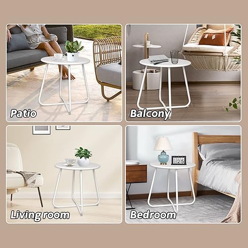 Miniatura 7 de Babion Mesa auxiliar para patio mesa auxiliar al aire libre mesa auxiliar redonda pequeña blanca mesa de acero resistente a la intemperie para patio