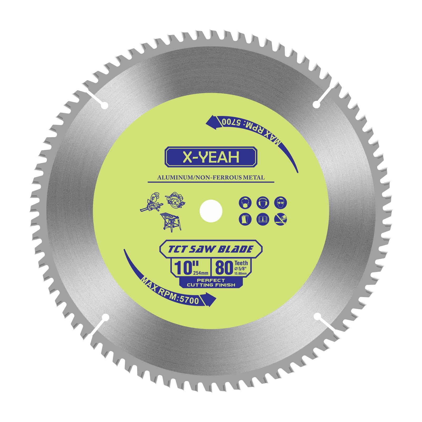 10 Inch 80T Aluminum Non-Ferrous Metal Cutting Circular Saw Blade with 5/8 Inch Arbor, TCG, Miter/Table Saw Blade