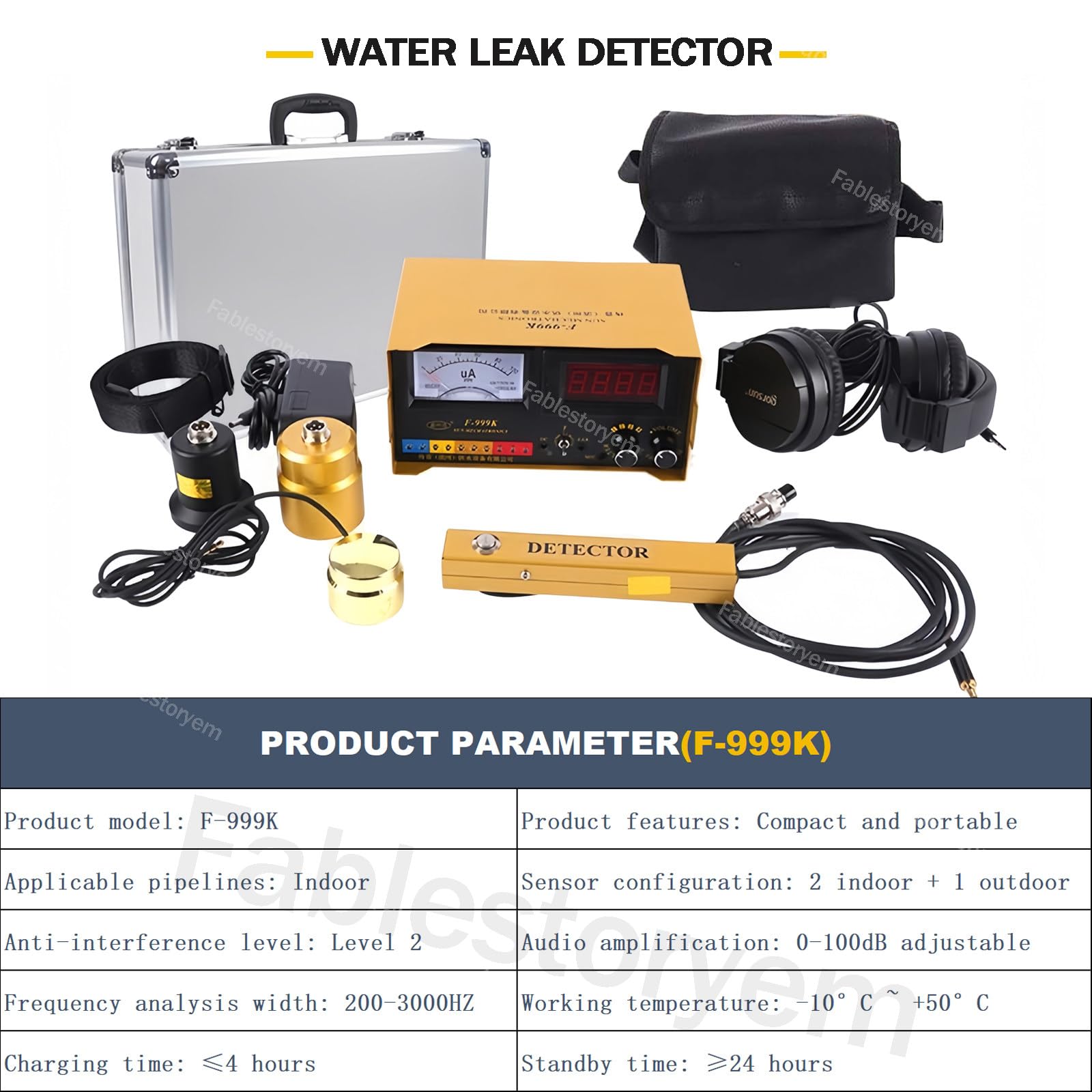 Kit detector de fugas de agua, sensor de fugas subterráneo, geófono para piscina y uso doméstico, 4 modos de frecuencia, monitor de fugas de tubería de agua