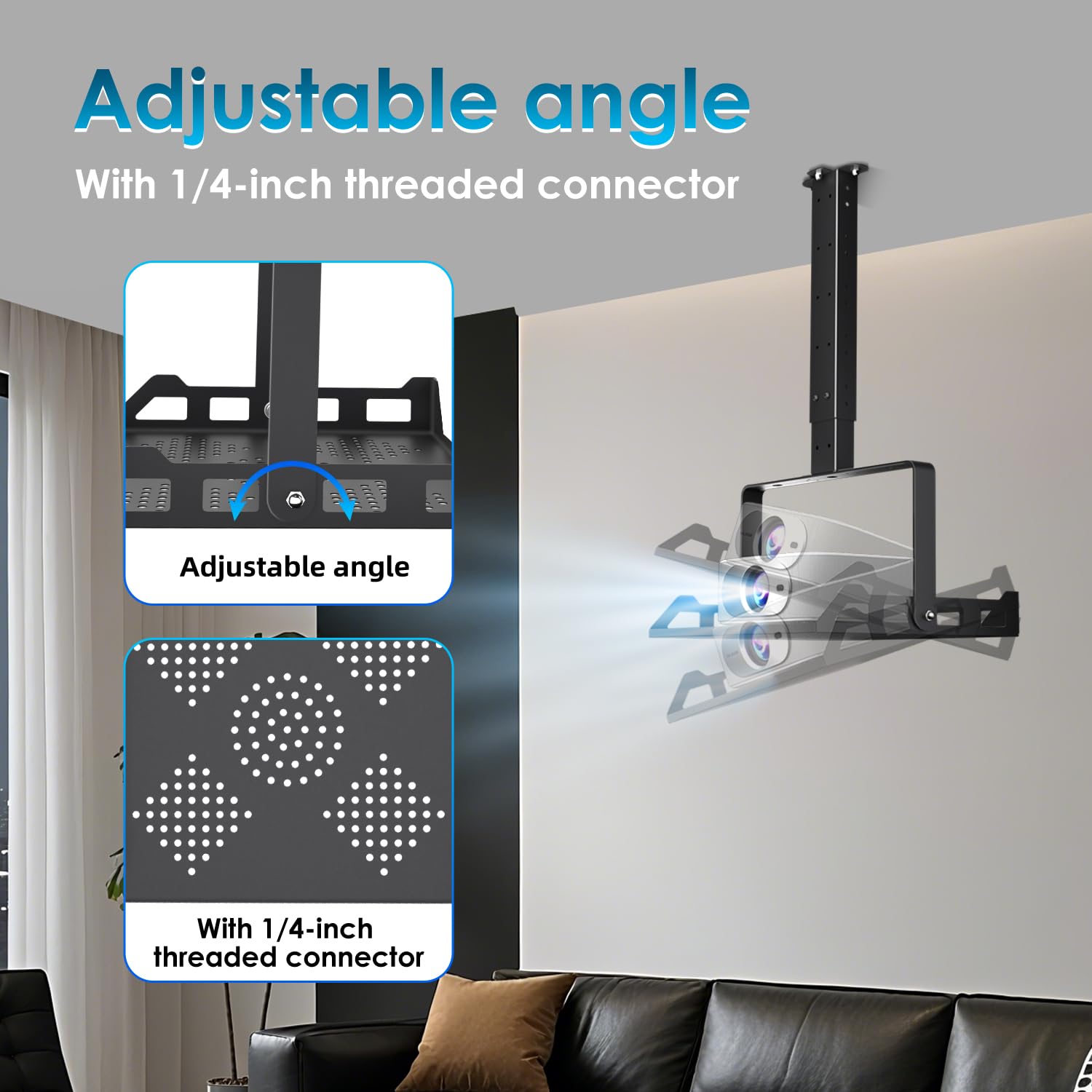 Salange Soporte de Techo para Proyector, Altura Ajustable, Soporte Universal para Proyector para Techo/Pared con guía de Cables integrada, Capacidad de Carga de hasta 10 kg, para Cine en