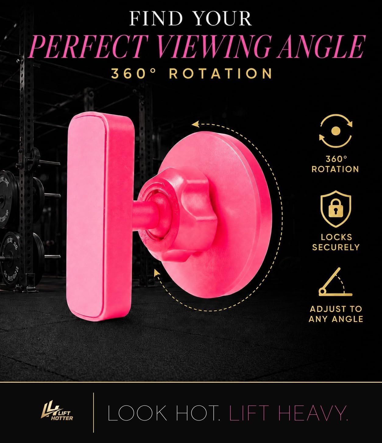 Pink Magnetic Gym Phone Mount, MagSafe, 360° Rotation