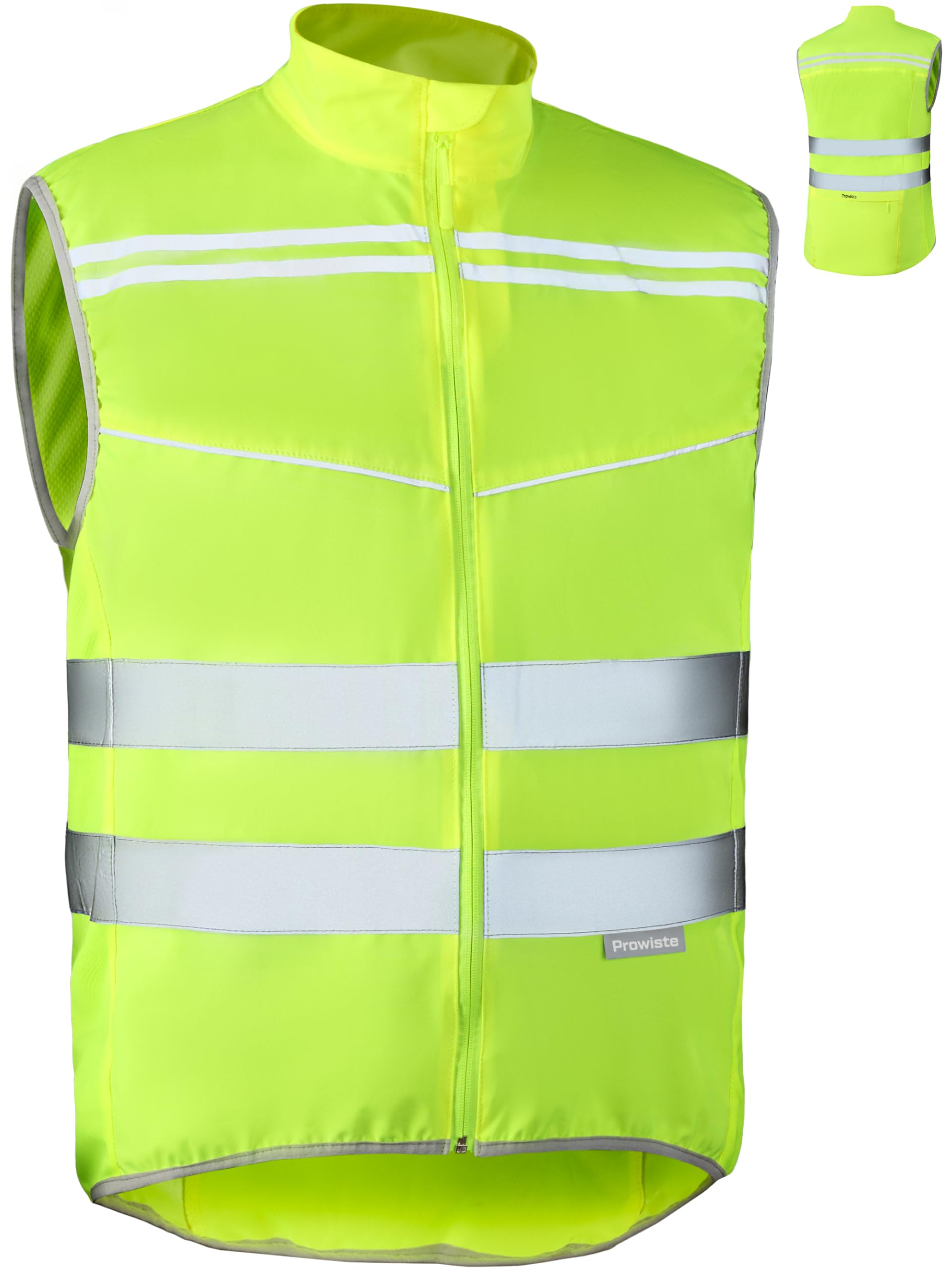 Prowiste Chaleco Reflectante Ciclismo Mujeres y Hombres – Alta Visibilidad en Amarillo Neón con Bandas Reflectantes – Transpirable (Malla) – Con Bolsillo Trasero